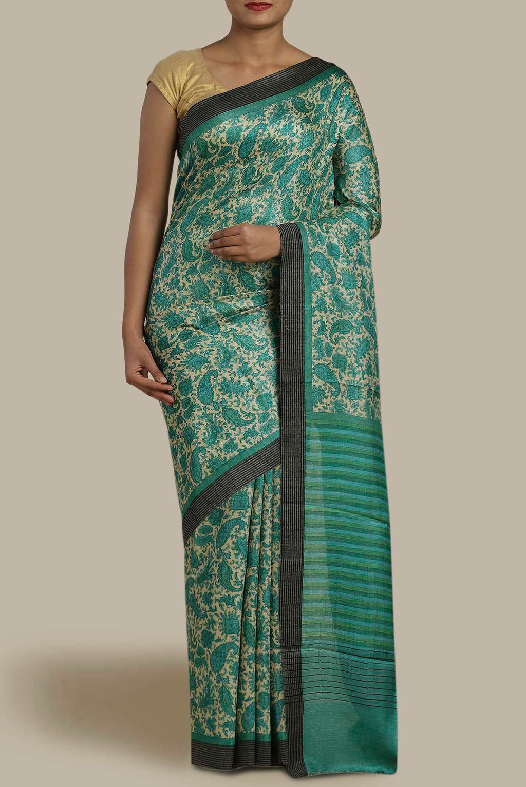 Turquoise Pashmina Silk Saree
