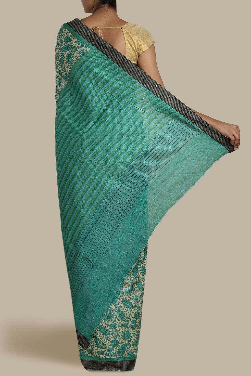 Turquoise Pashmina Silk Saree