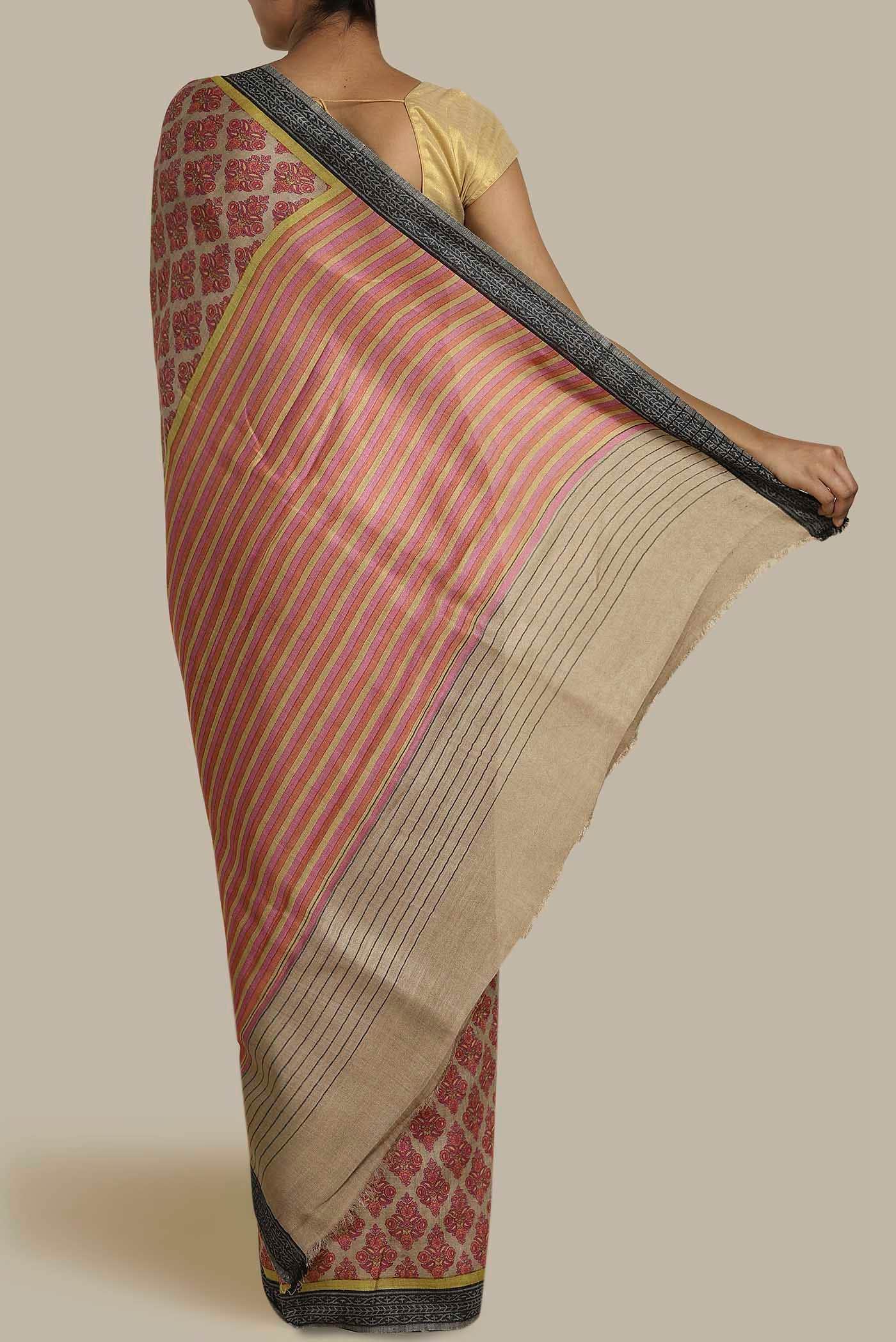 Beige Pashmina Silk Saree