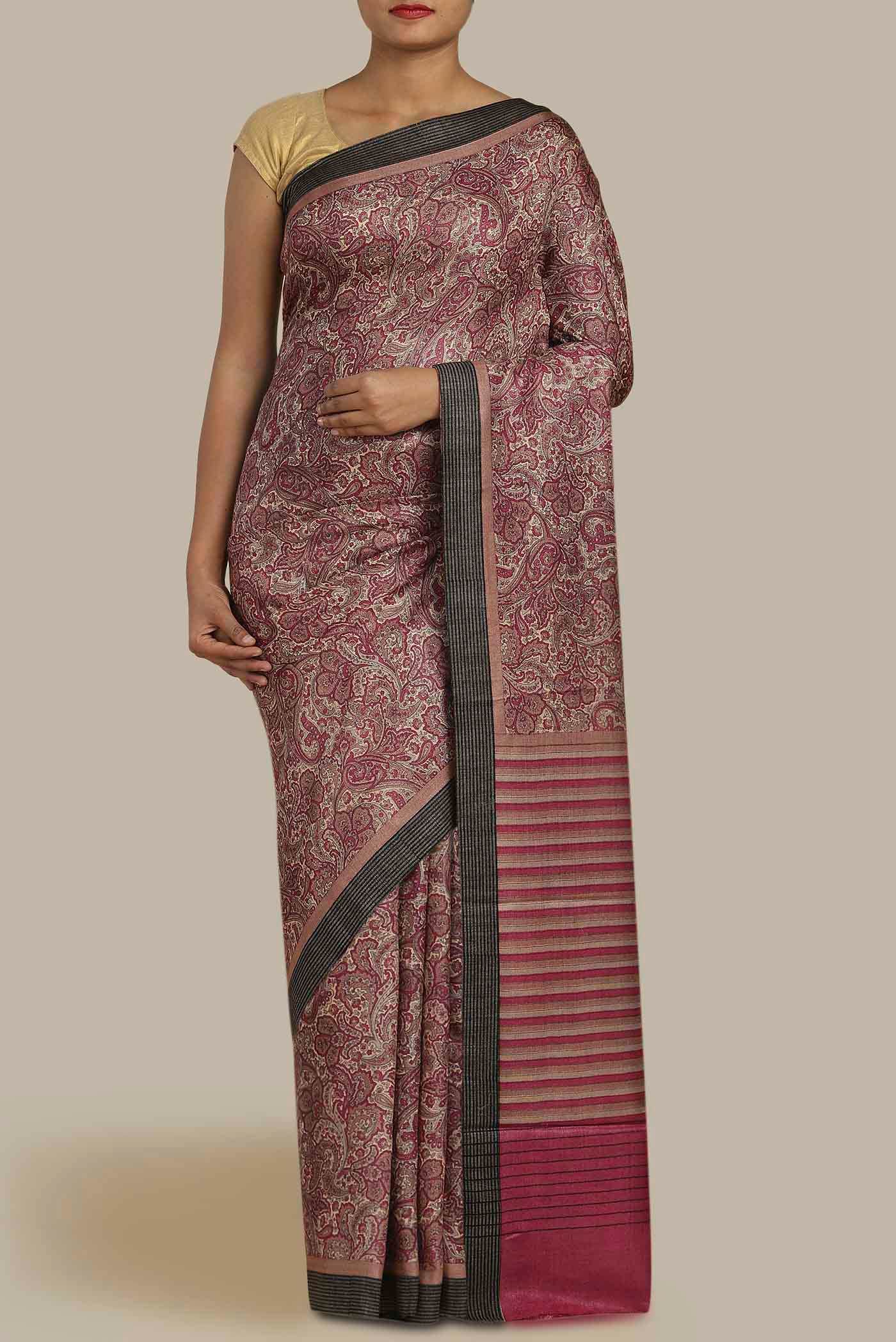 Beige Pashmina Silk Saree