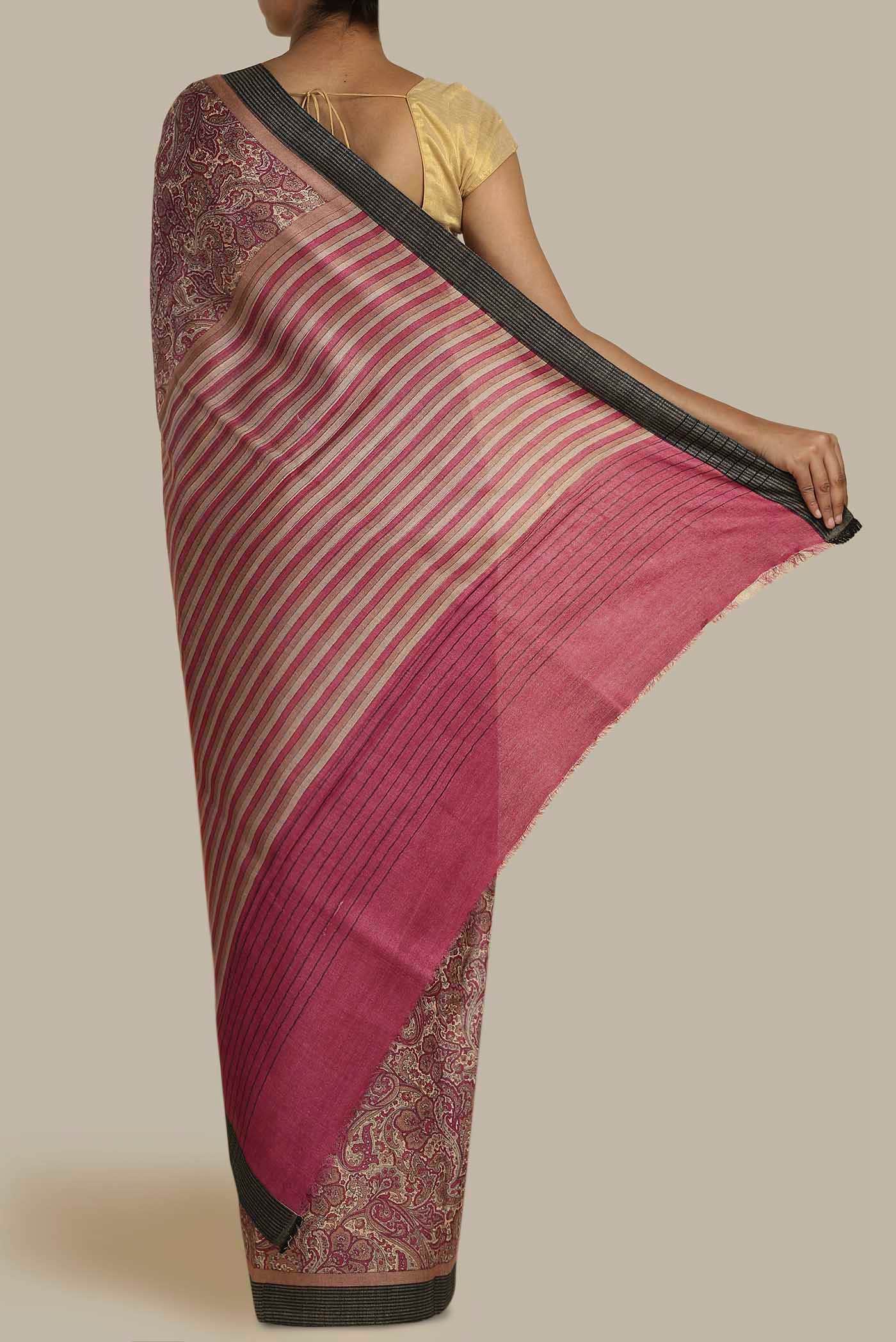 Beige Pashmina Silk Saree