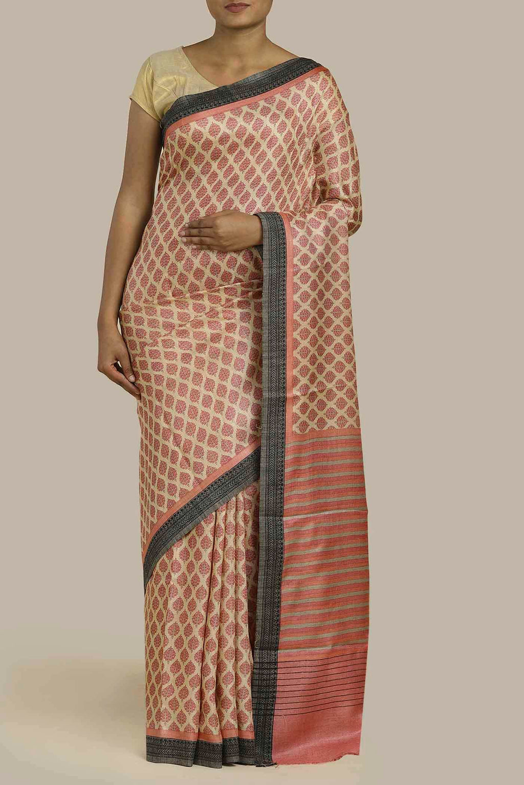 Beige Pashmina Silk Saree