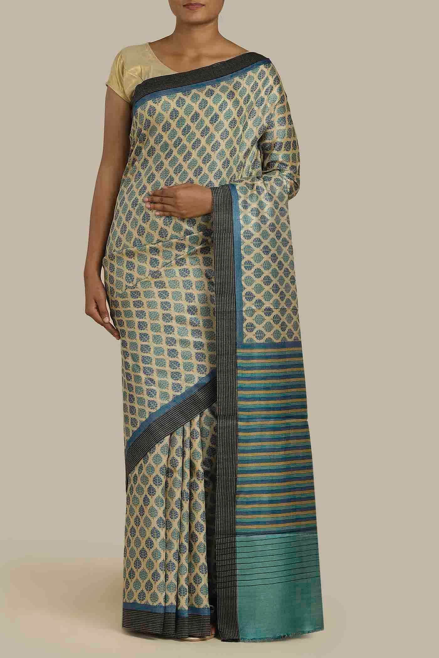 Beige Pashmina Silk Saree