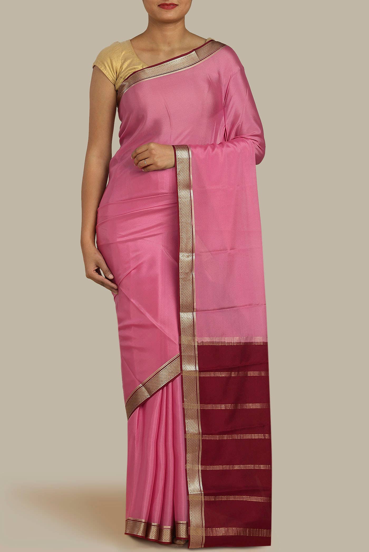 Pink Mysore Crepe Saree