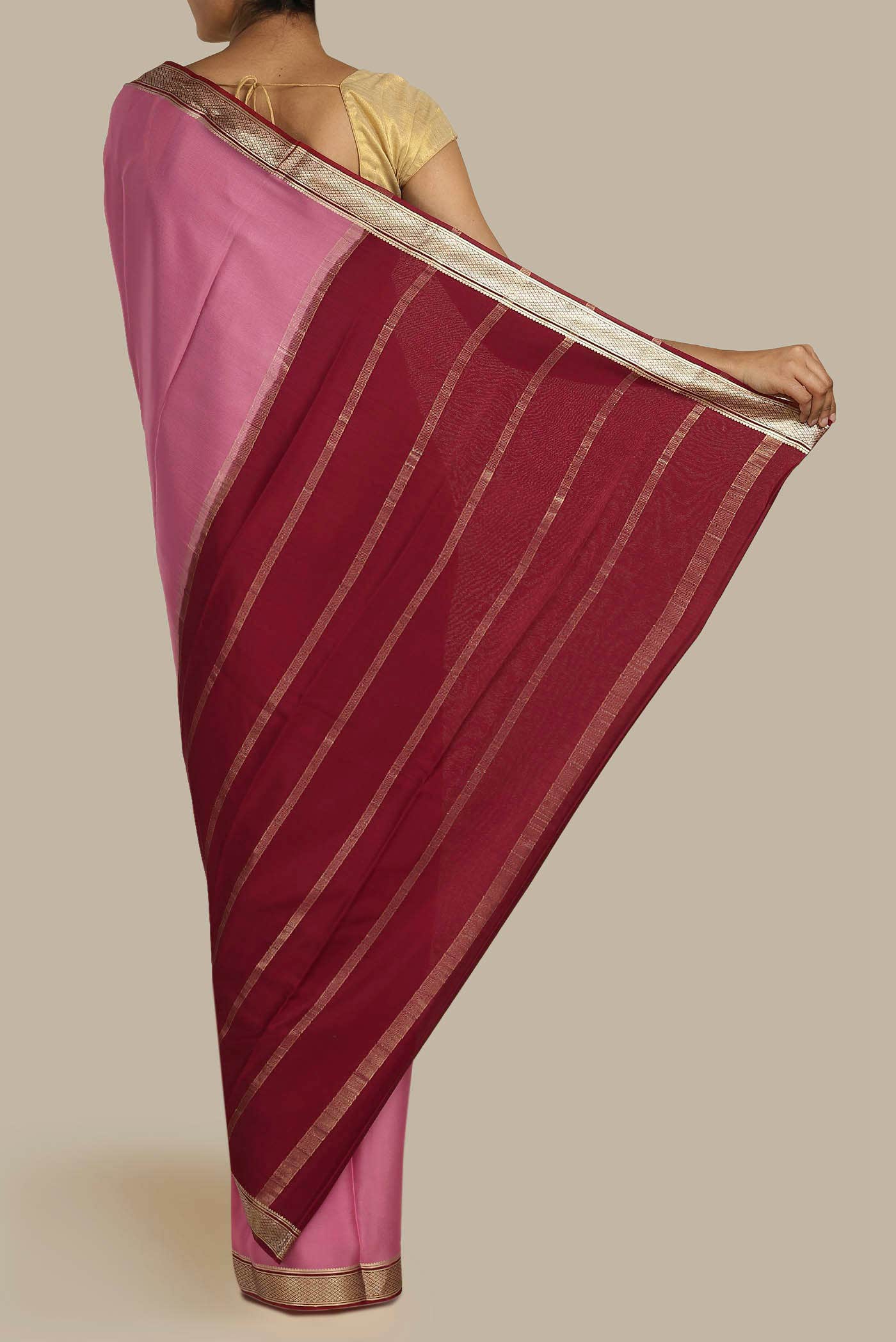 Pink Mysore Crepe Saree