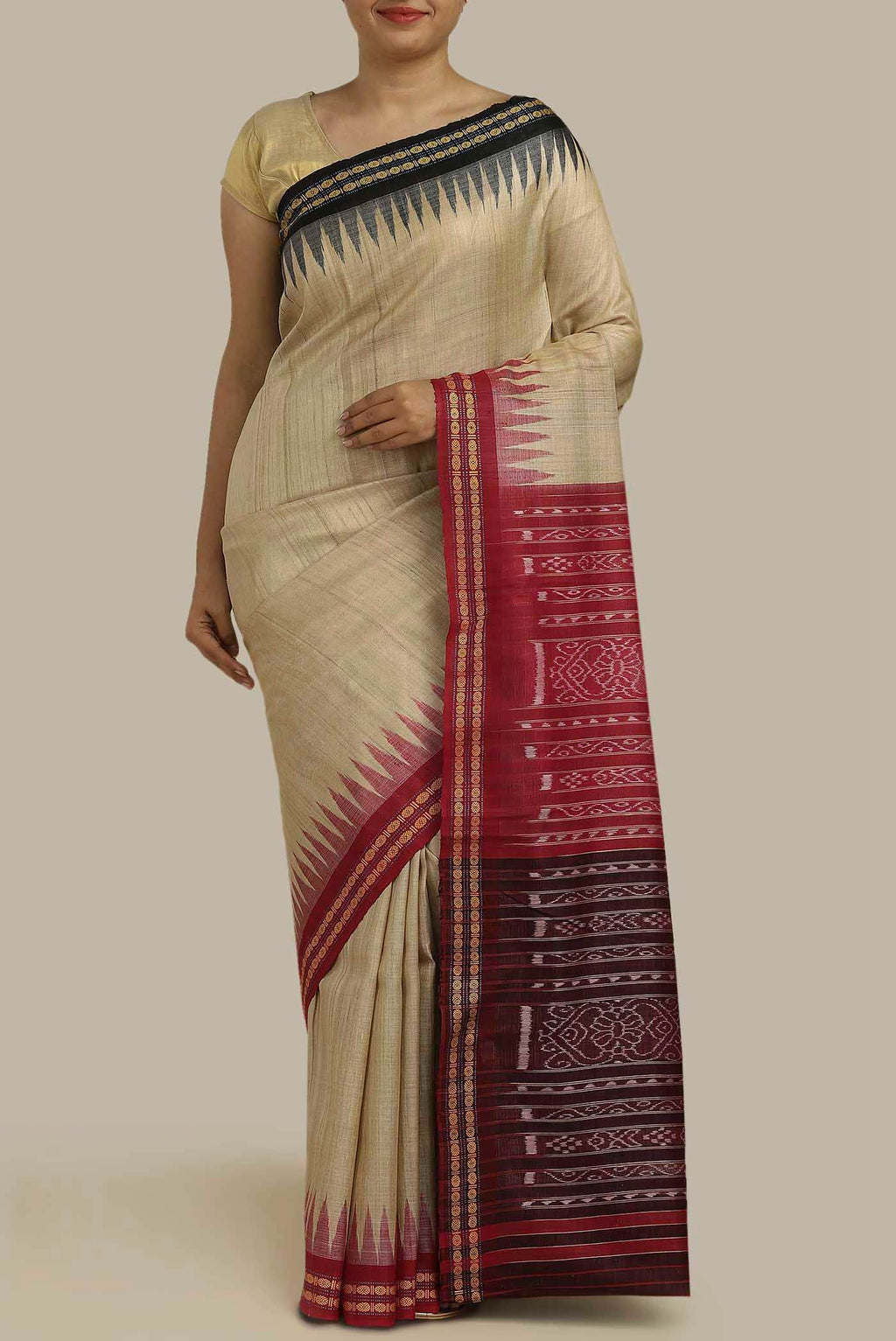 Beige Bhagalpuri Tussar Silk Saree