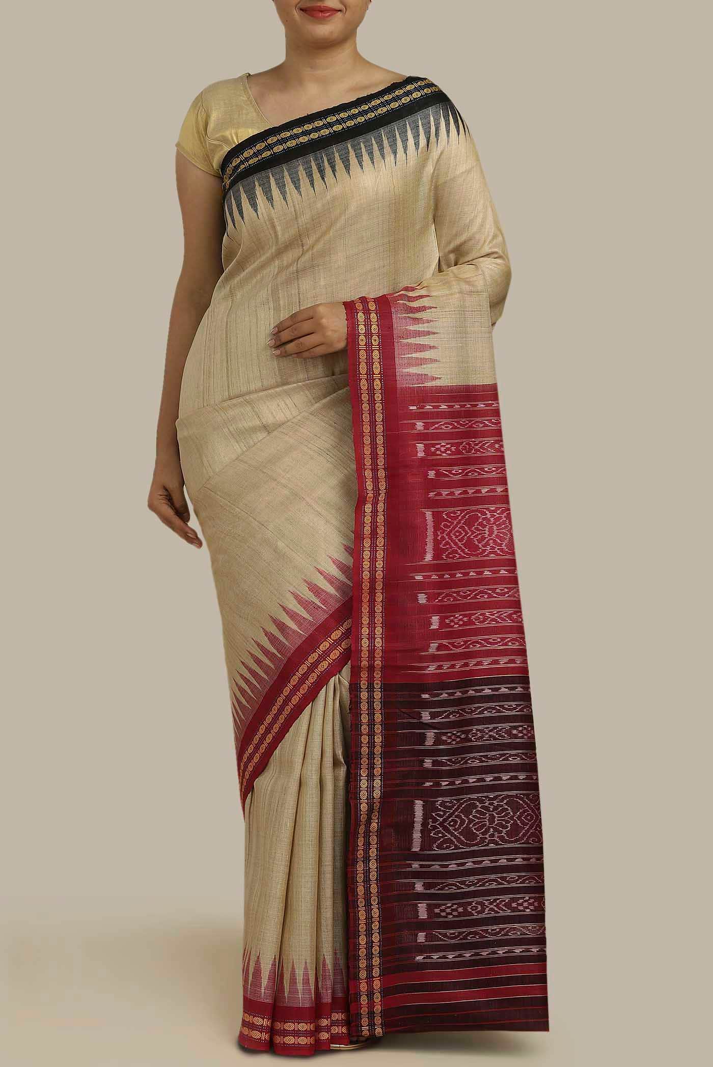 Beige Bhagalpuri Tussar Silk Saree