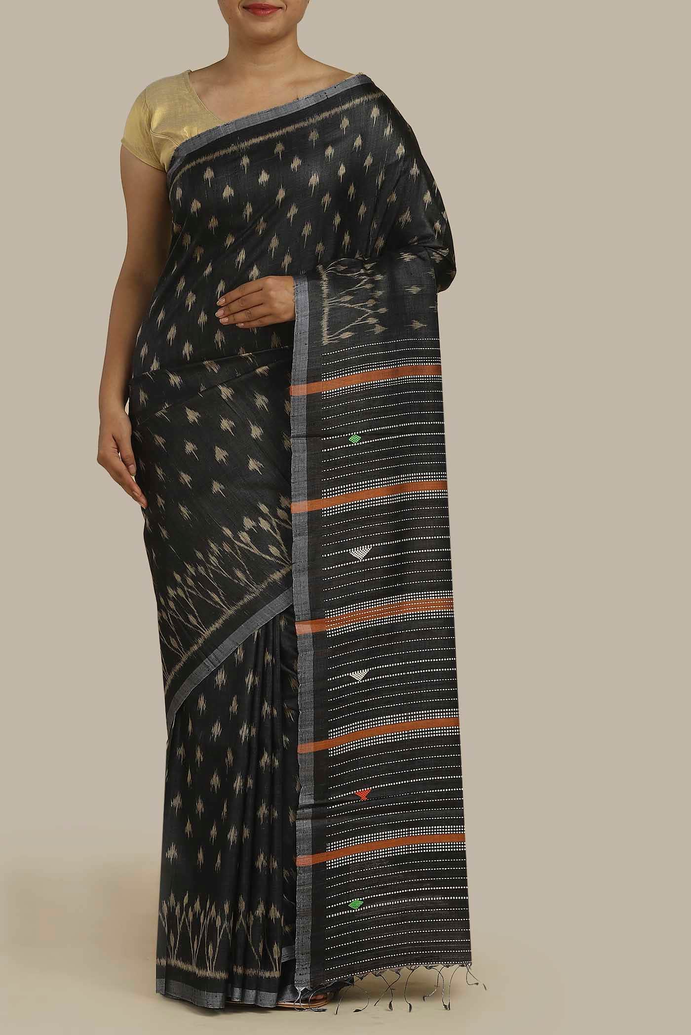 Black Bhagalpuri Tussar Silk Saree
