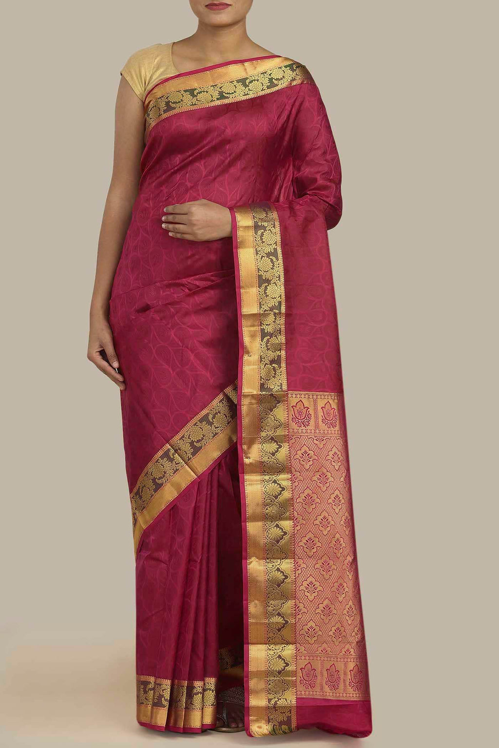 Dark Pink Kanchipuram Silk Saree