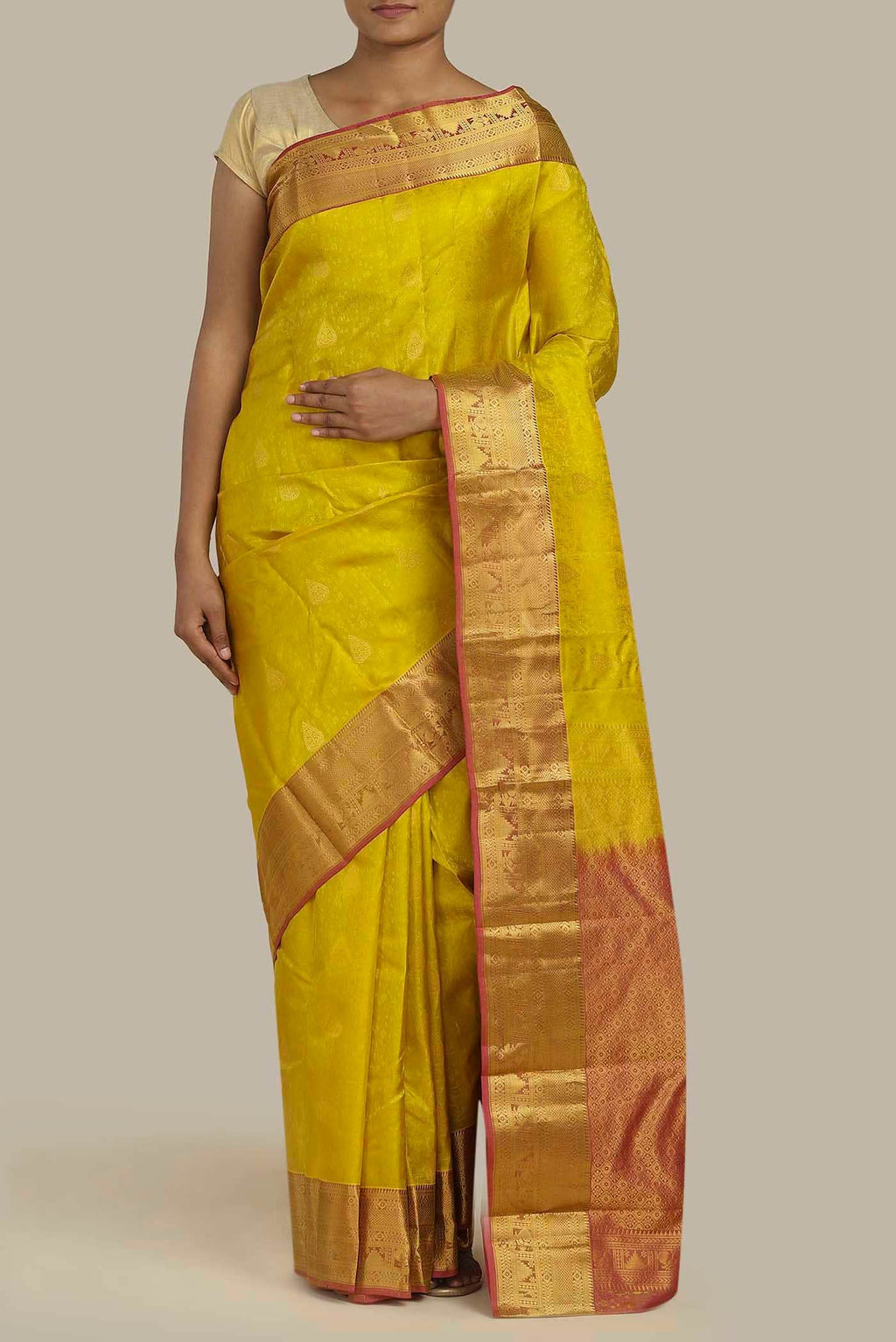 Yellow Kanchipuram Silk Saree