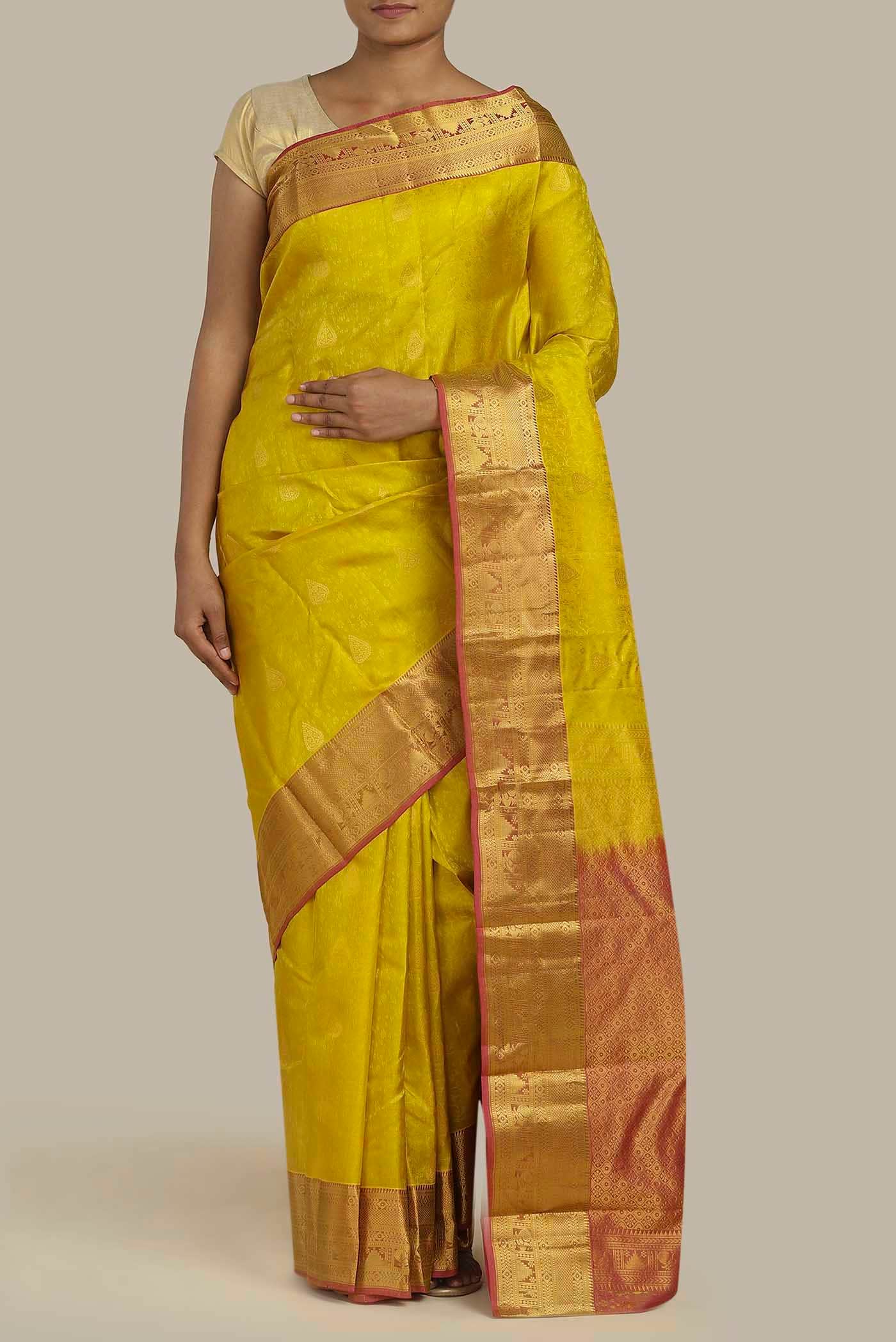 Yellow Kanchipuram Silk Saree
