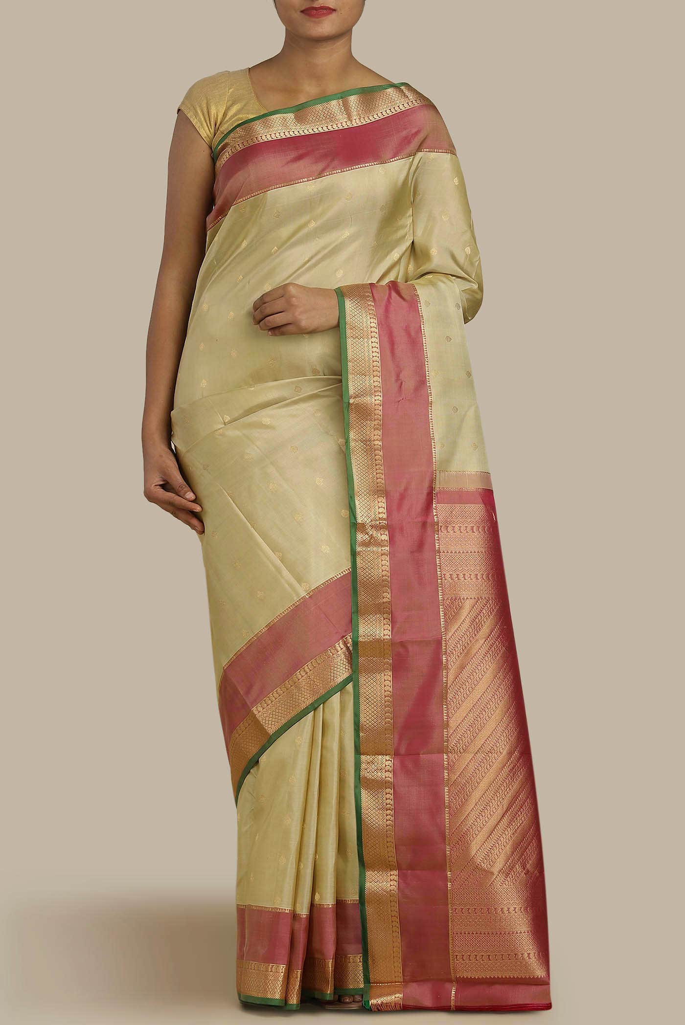 Beige Kanchipuram Silk Saree