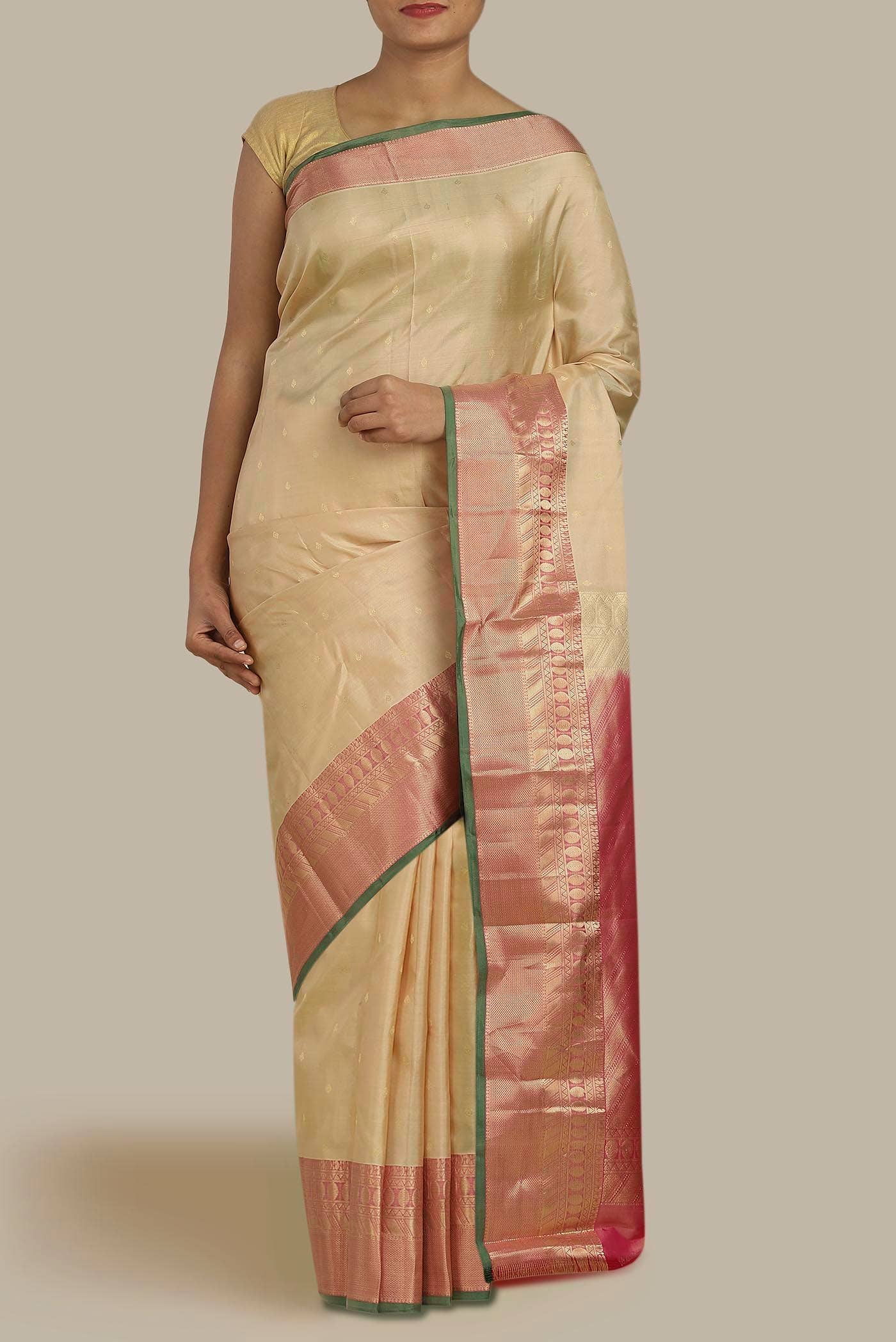 Beige Kanchipuram Silk Saree