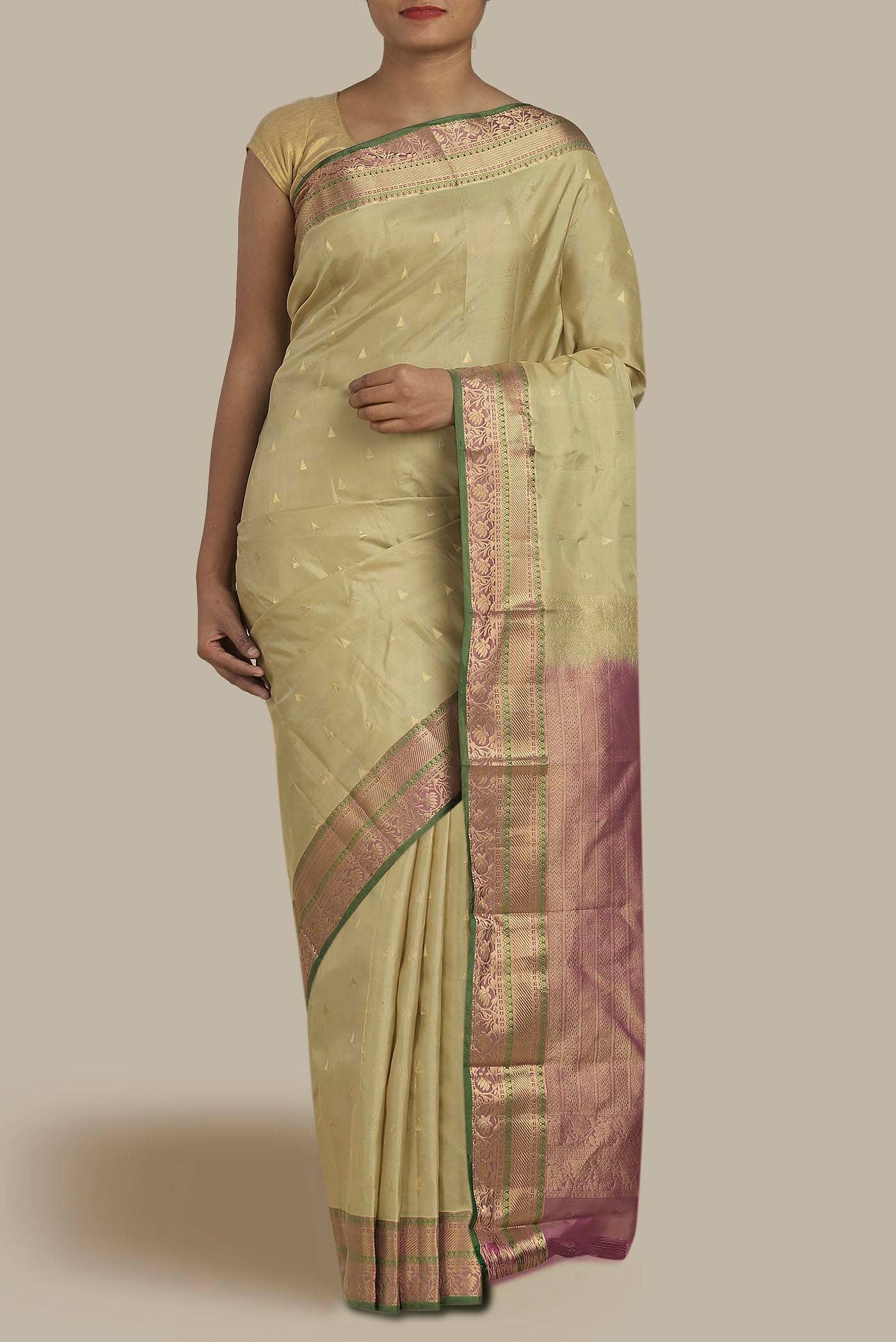 Beige Kanchipuram Silk Saree