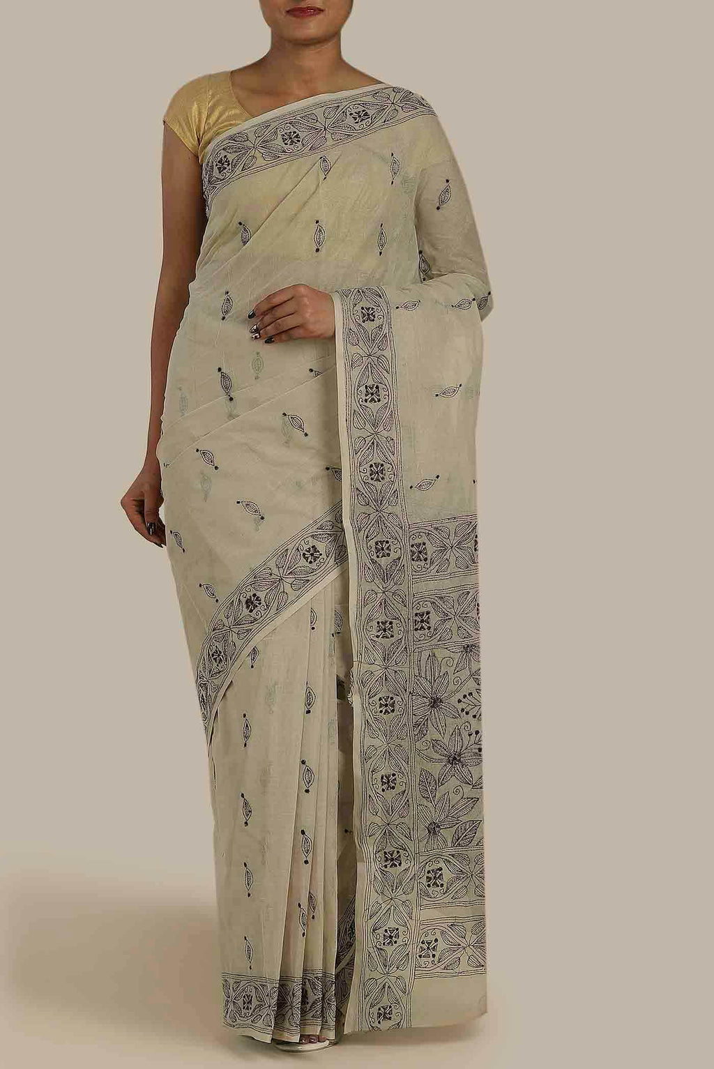 Beige Bengal Cotton Saree