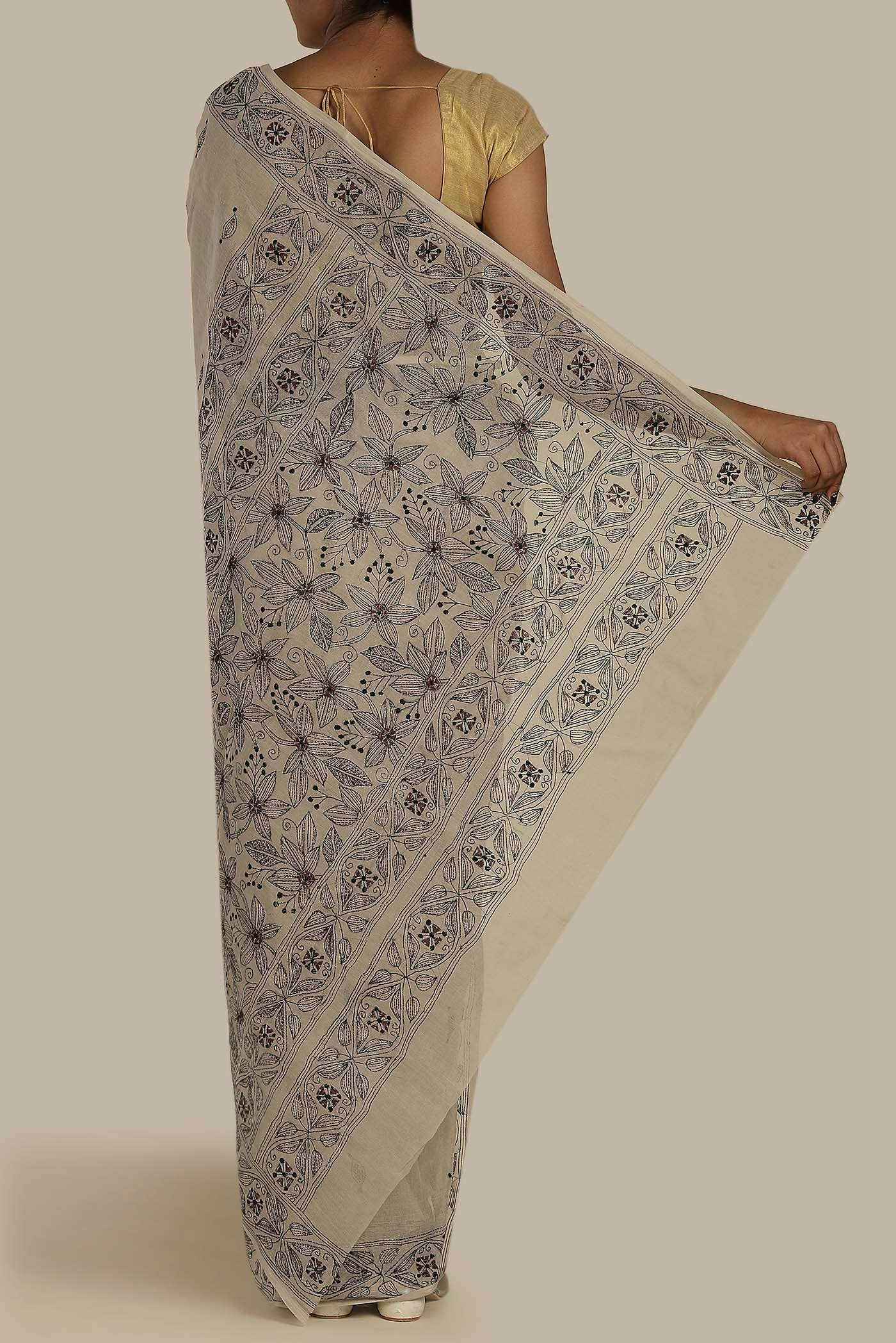 Beige Bengal Cotton Saree