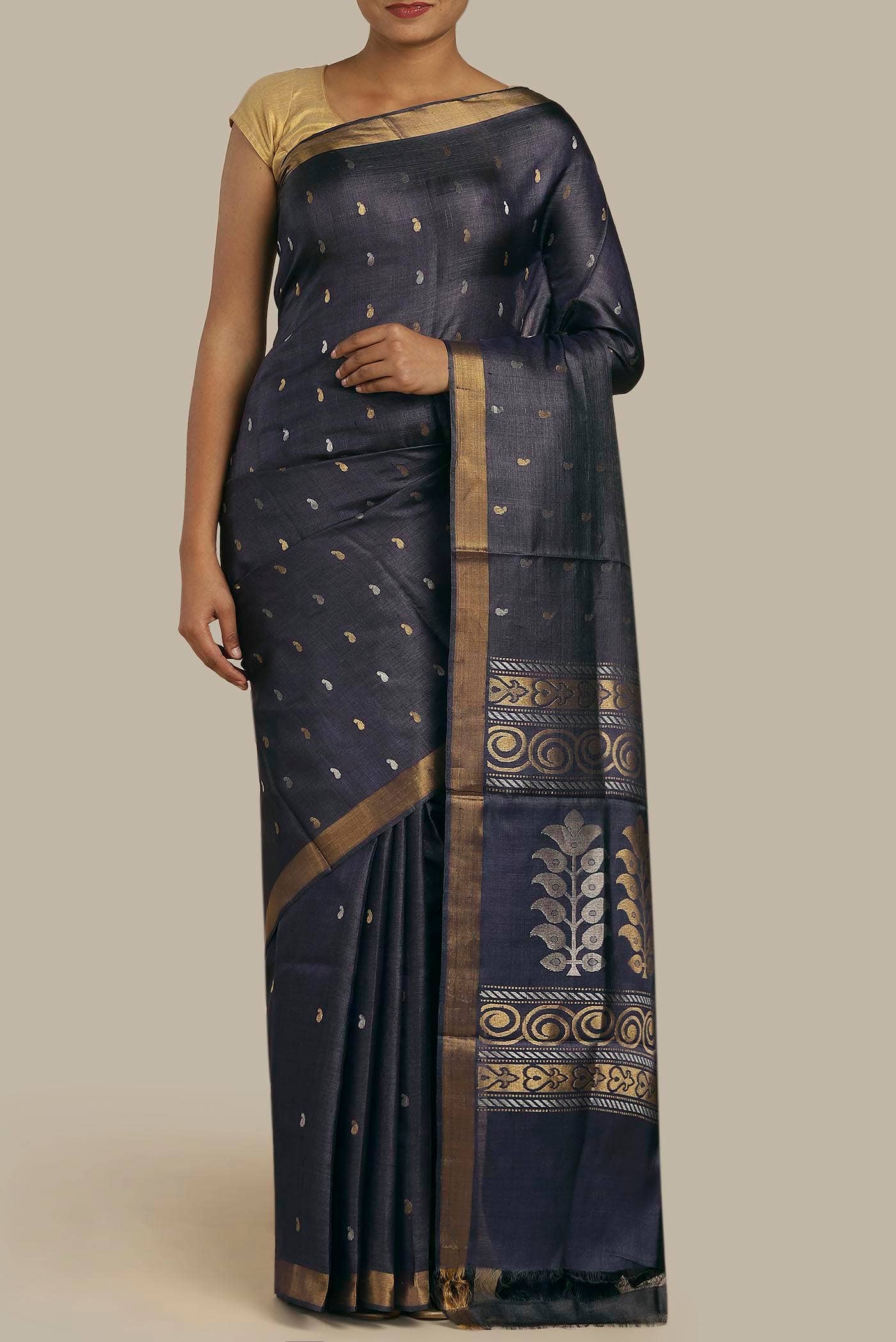 Blue Bhagalpuri Tussar Silk Saree