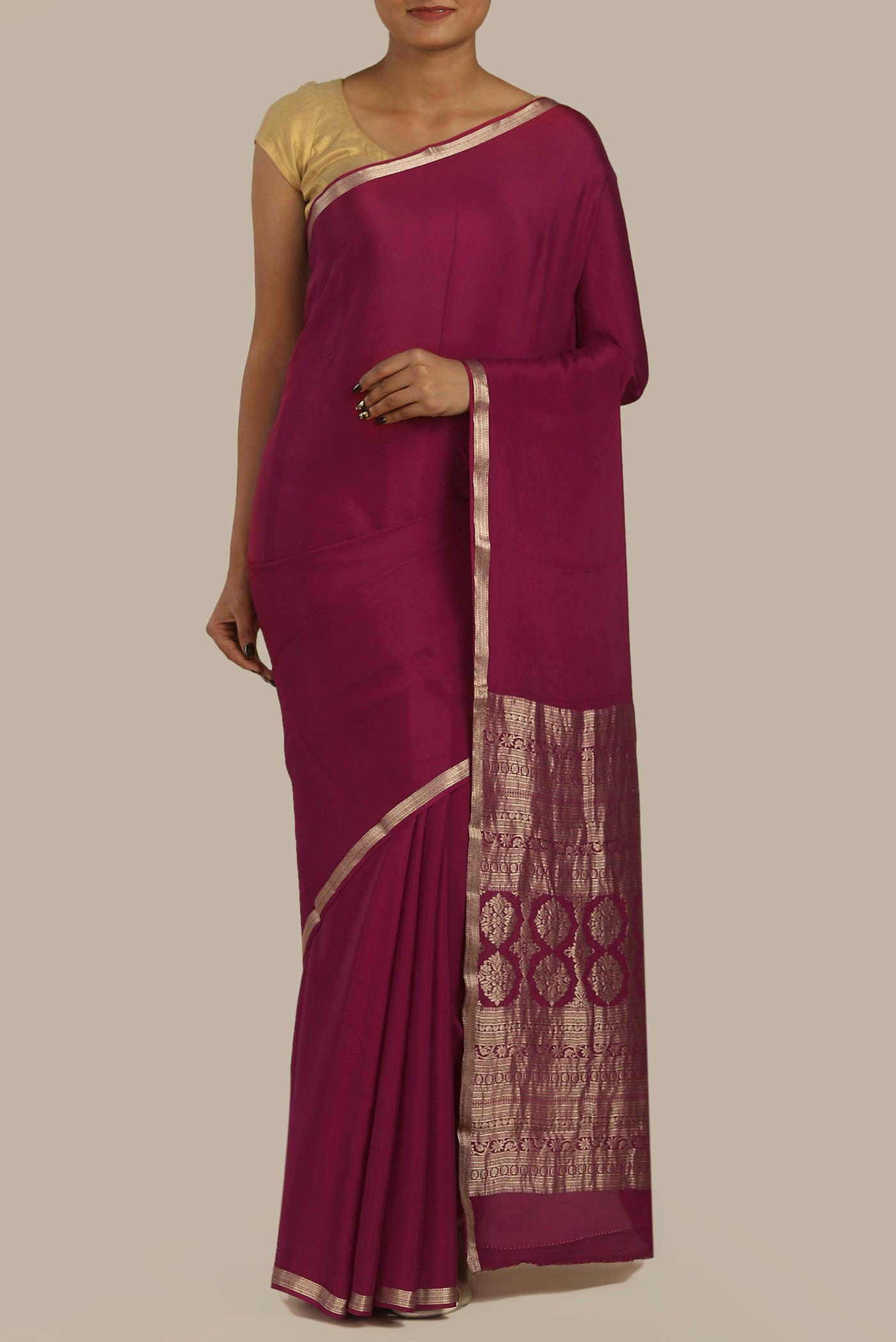 Maroon Mysore Crepe Saree