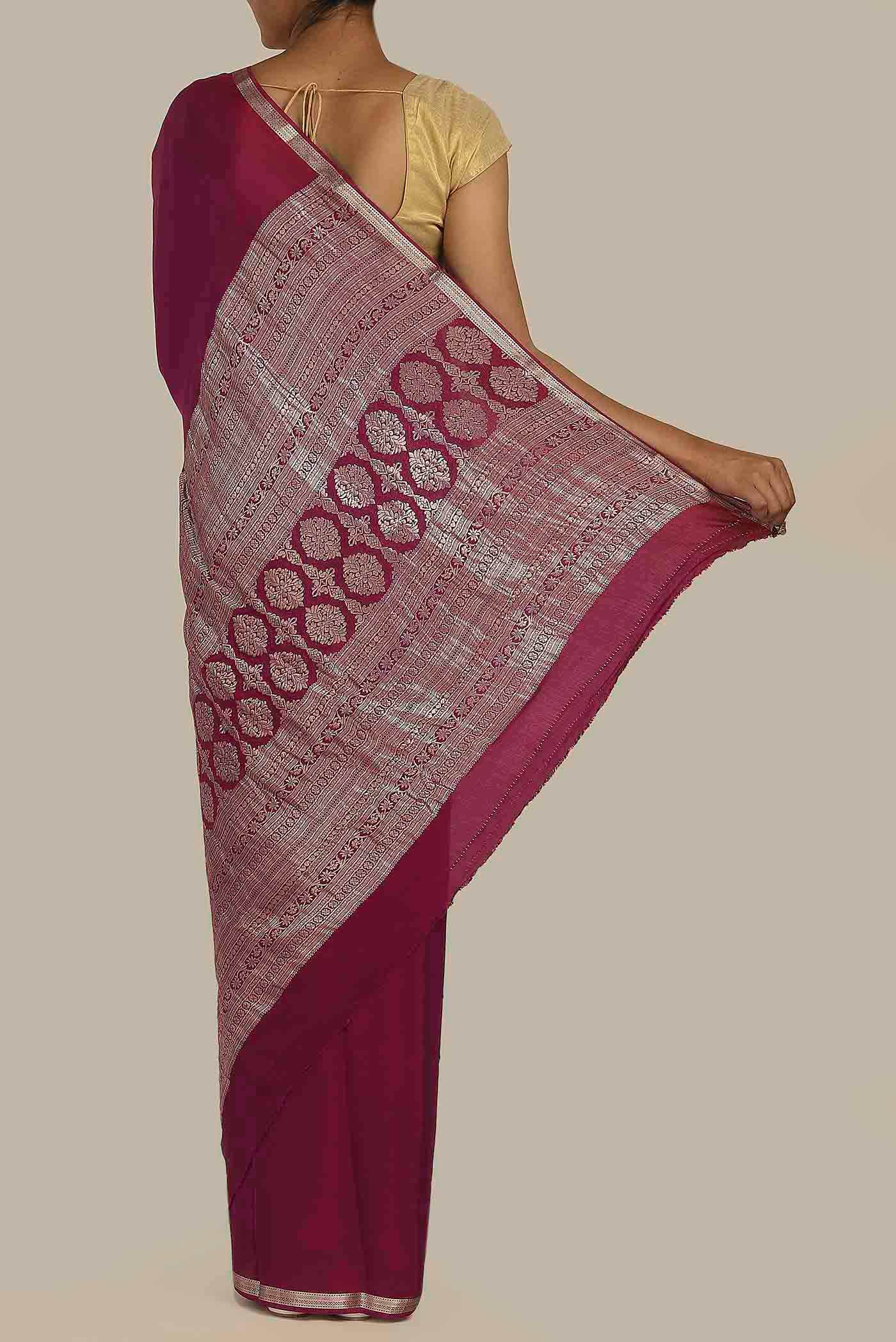 Maroon Mysore Crepe Saree