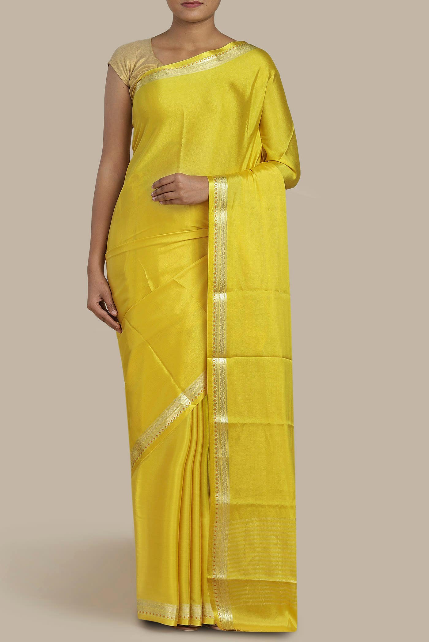 Yellow Mysore Crepe Saree