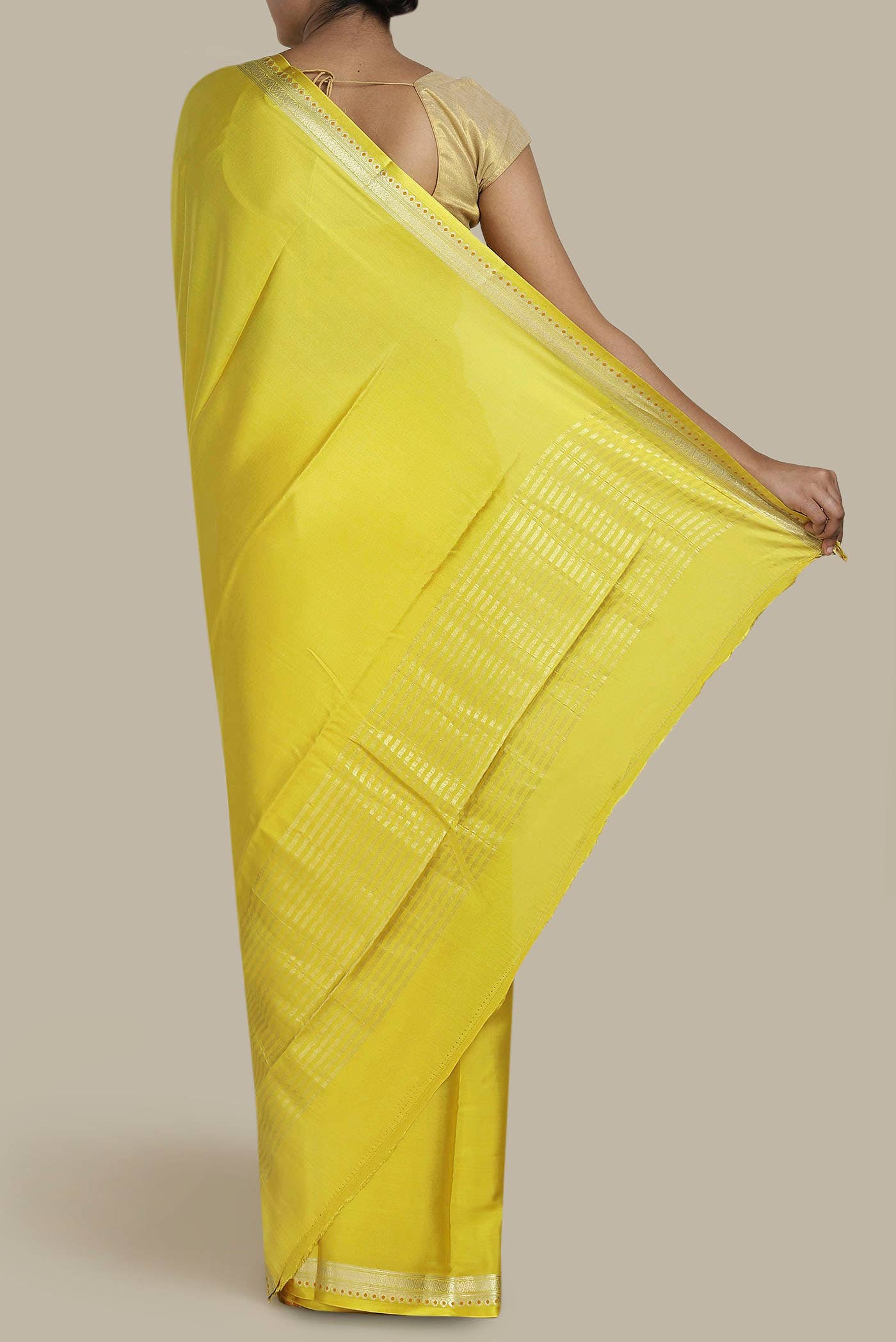 Yellow Mysore Crepe Saree