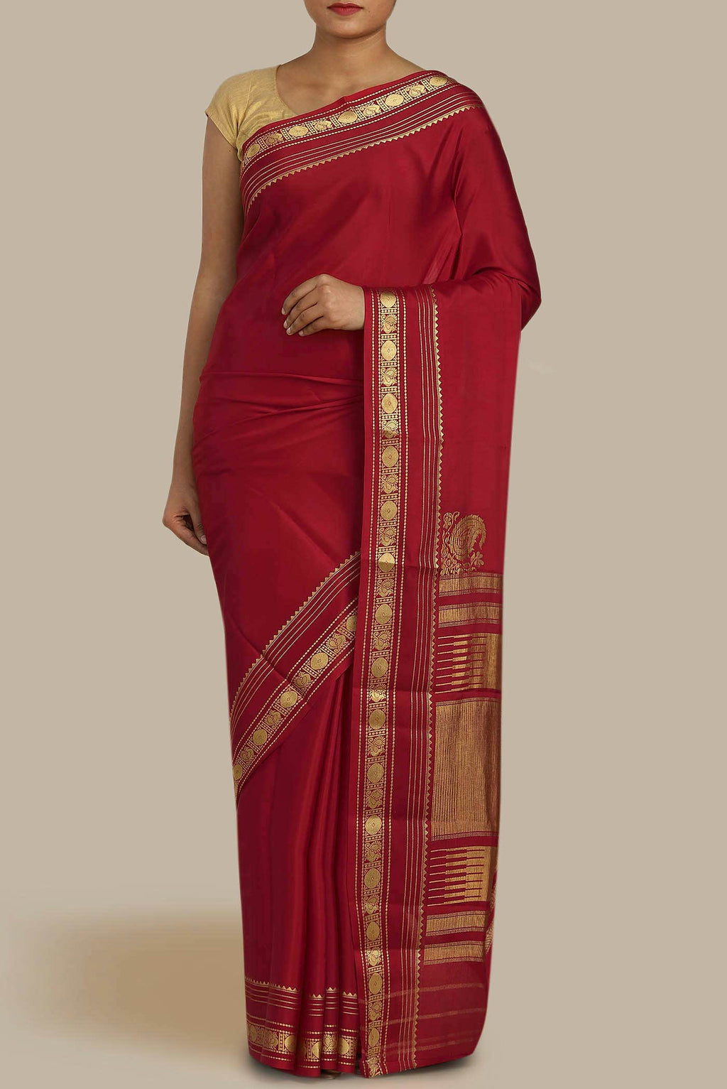 Red Mysore Crepe Saree