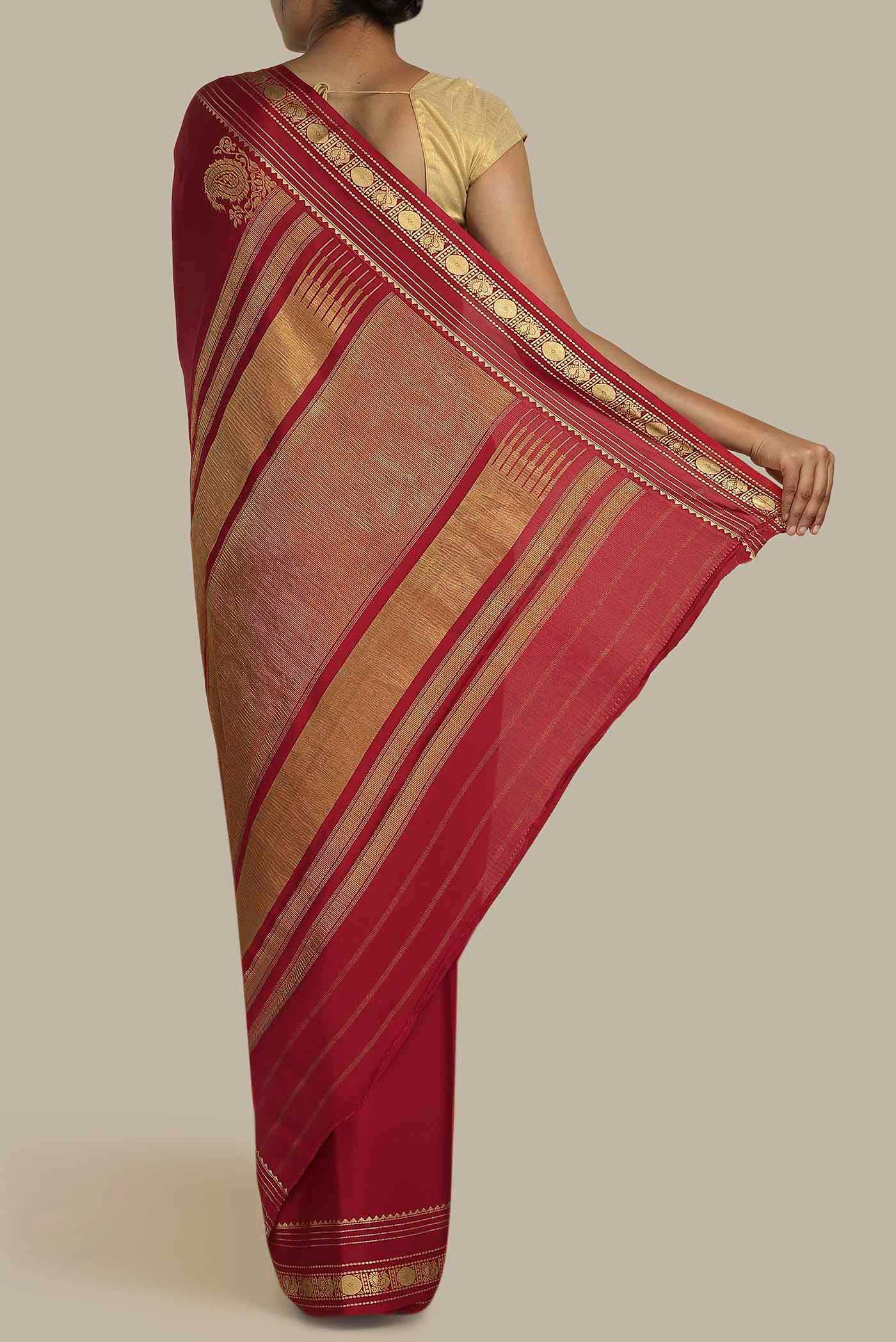 Red Mysore Crepe Saree