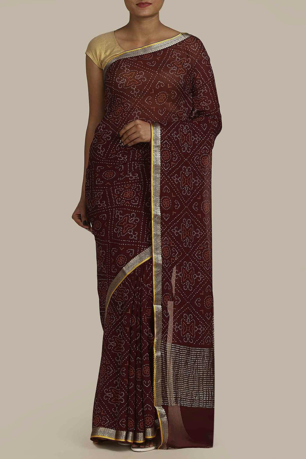 Brown Mysore Crepe Saree