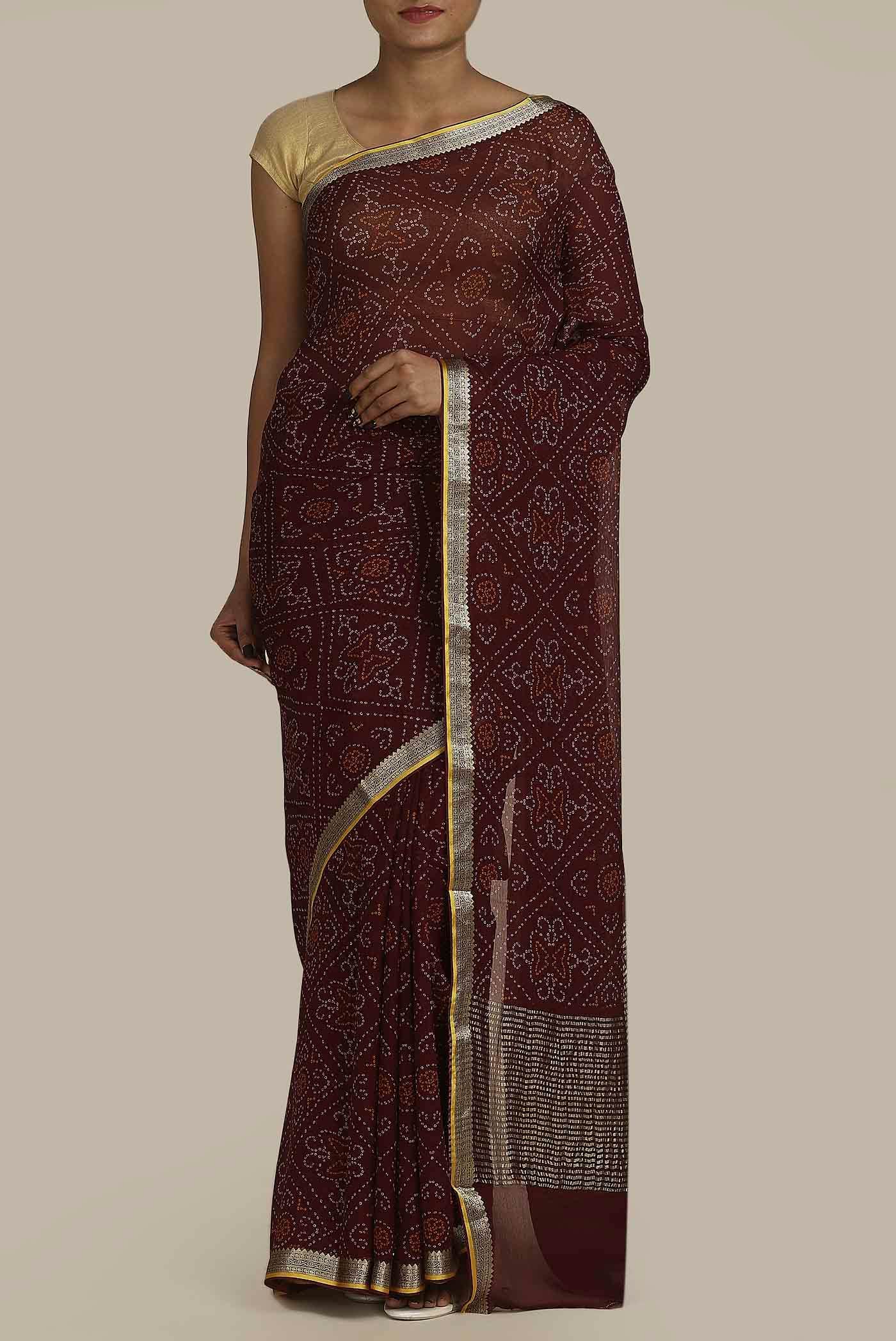 Brown Mysore Crepe Saree