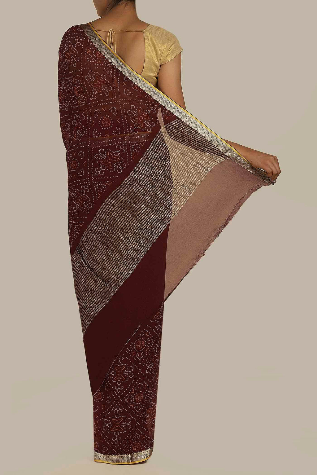 Brown Mysore Crepe Saree