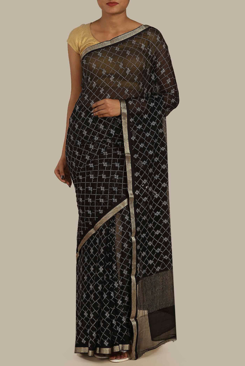 Black Mysore Chiffon Saree