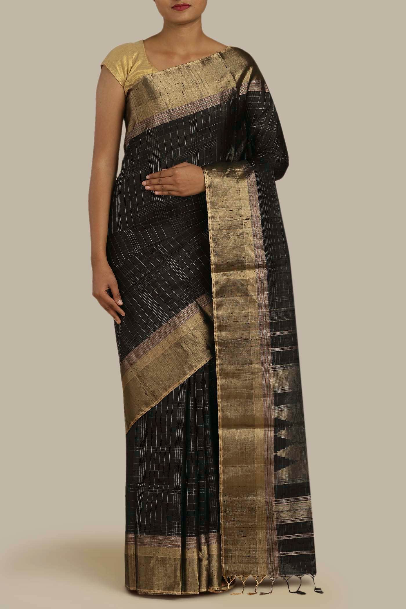Black Raw Silk Saree