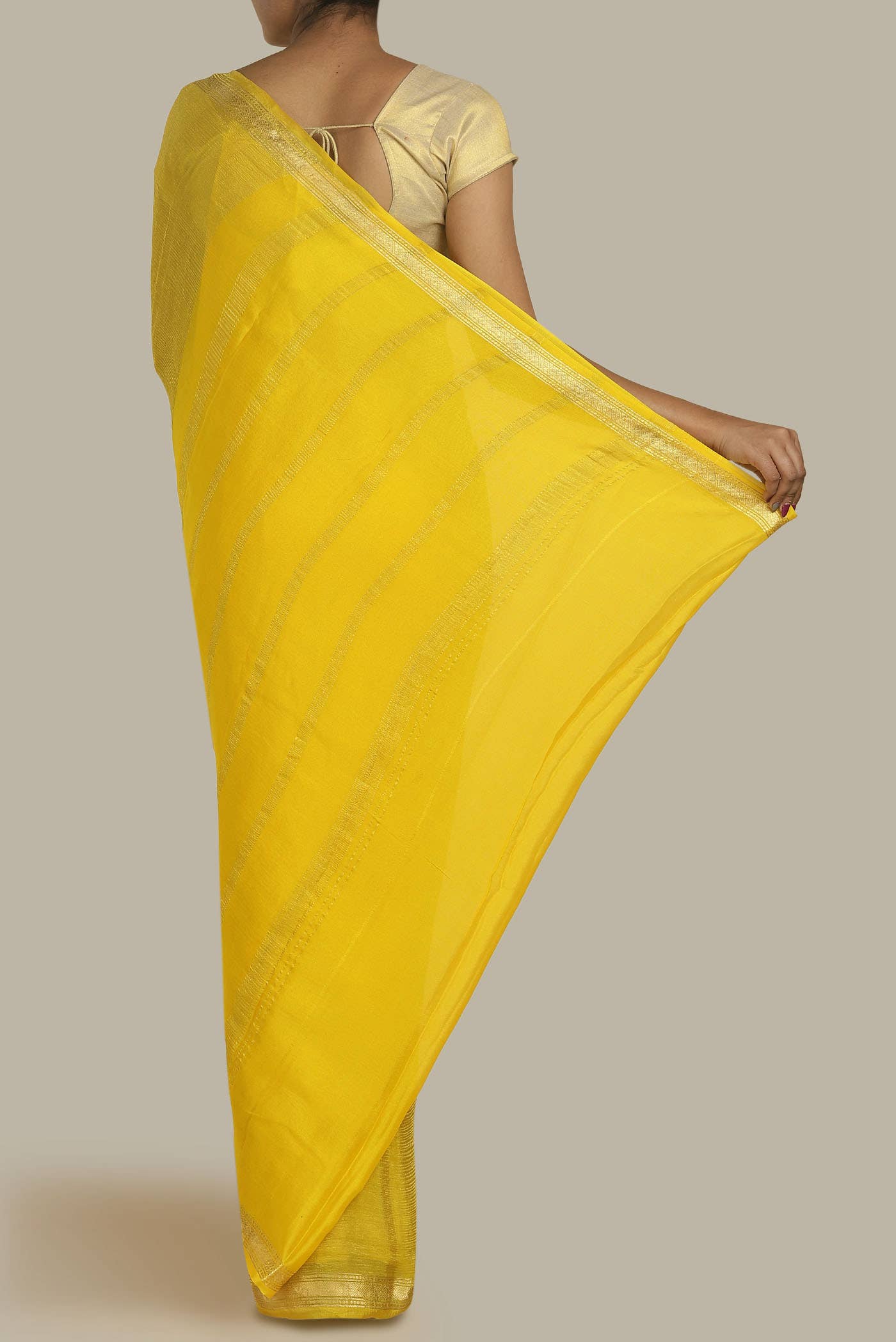 Yellow Mysore Crepe Saree