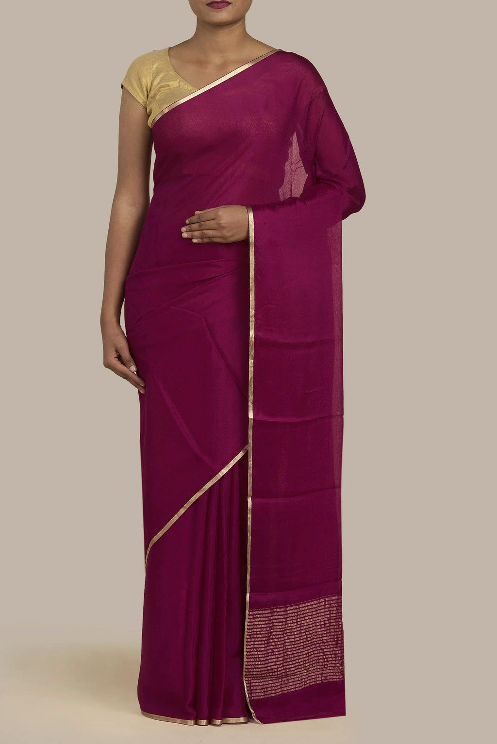 Dark Pink Mysore Crepe Saree