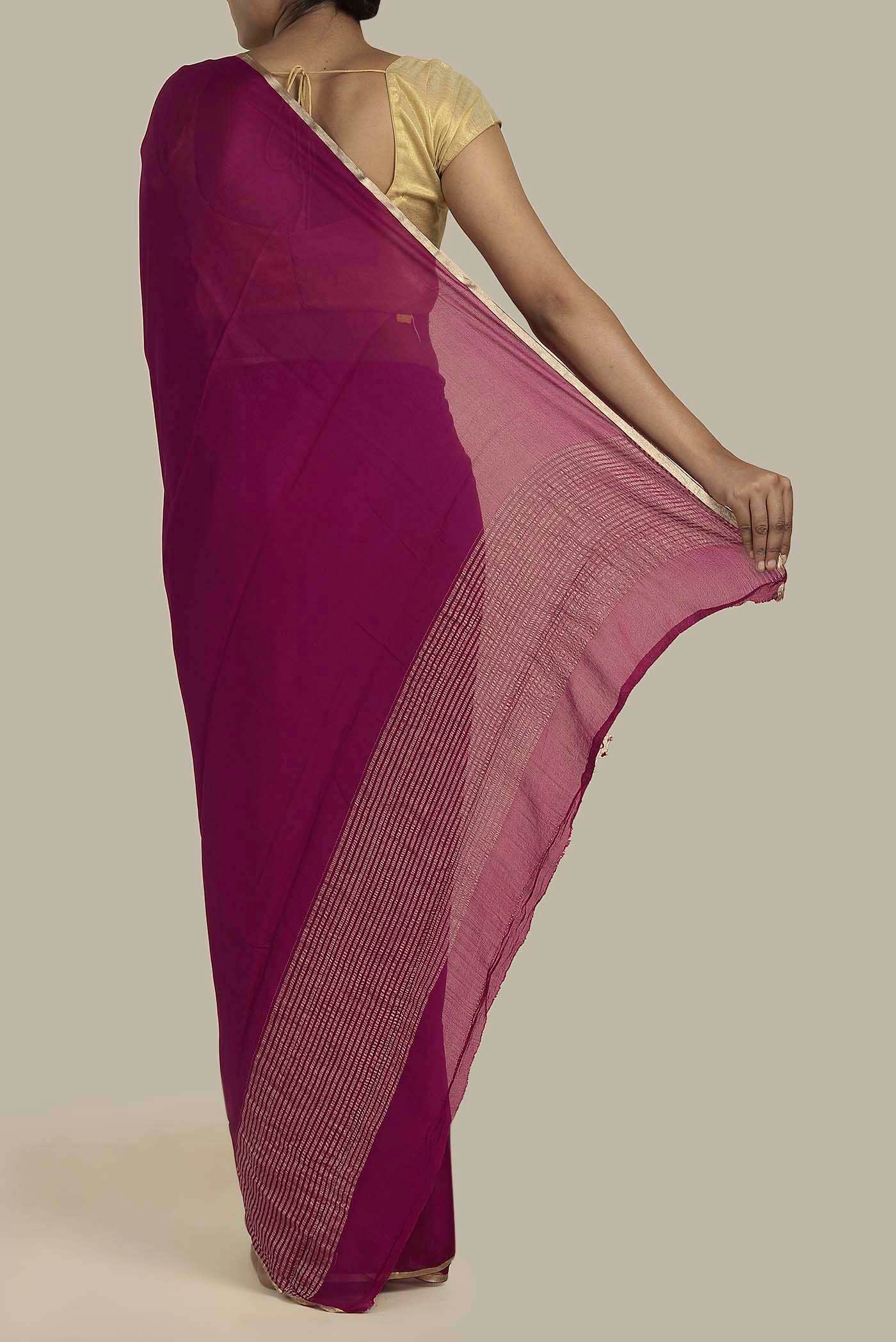 Dark Pink Mysore Crepe Saree