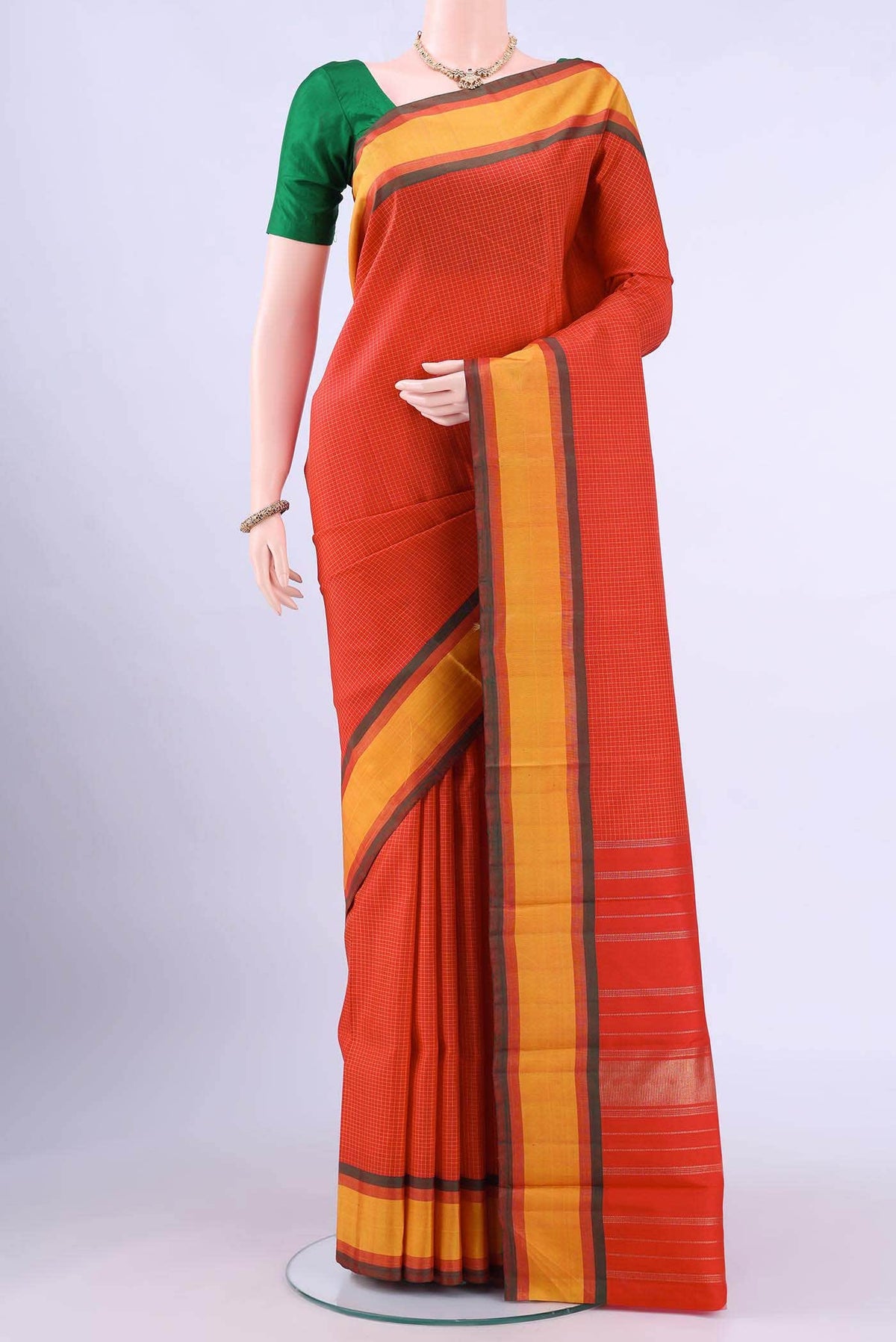 Pure Silk Pure Zari Orange Kanjivaram Saree