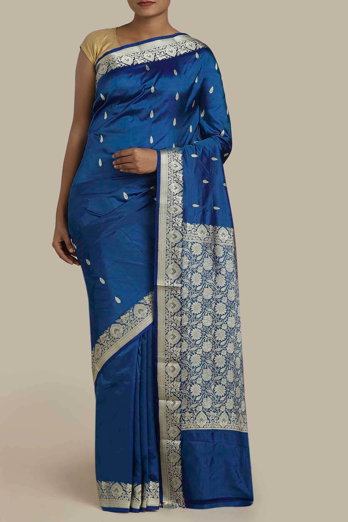 Blue Banarasi Katan Silk Saree