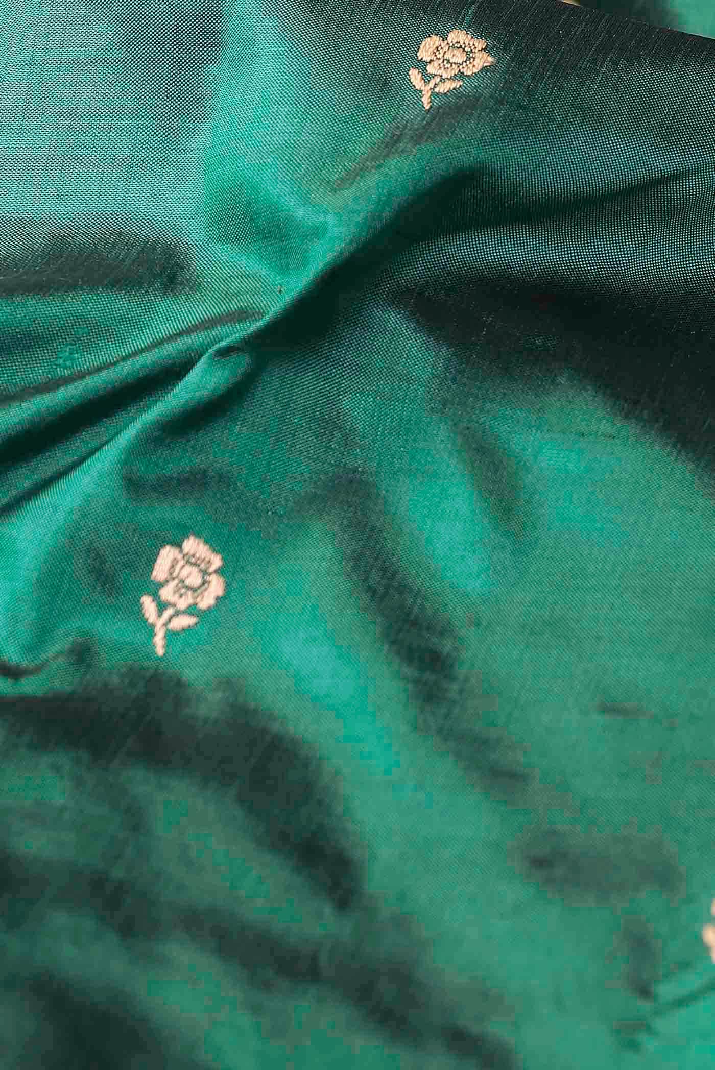 Green with Blue Dual Tone Banarasi Katan Silk Saree