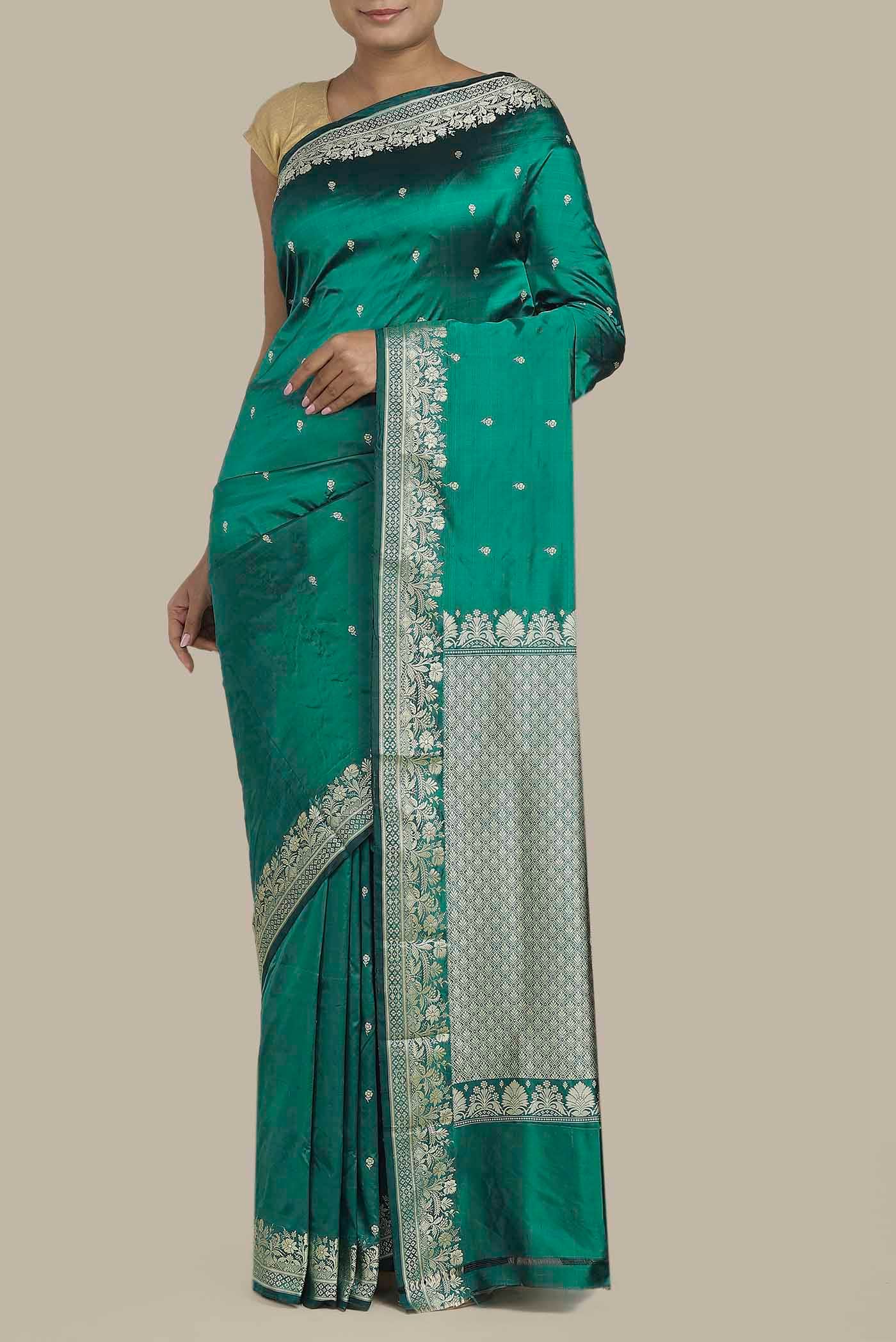 Green with Blue Dual Tone Banarasi Katan Silk Saree