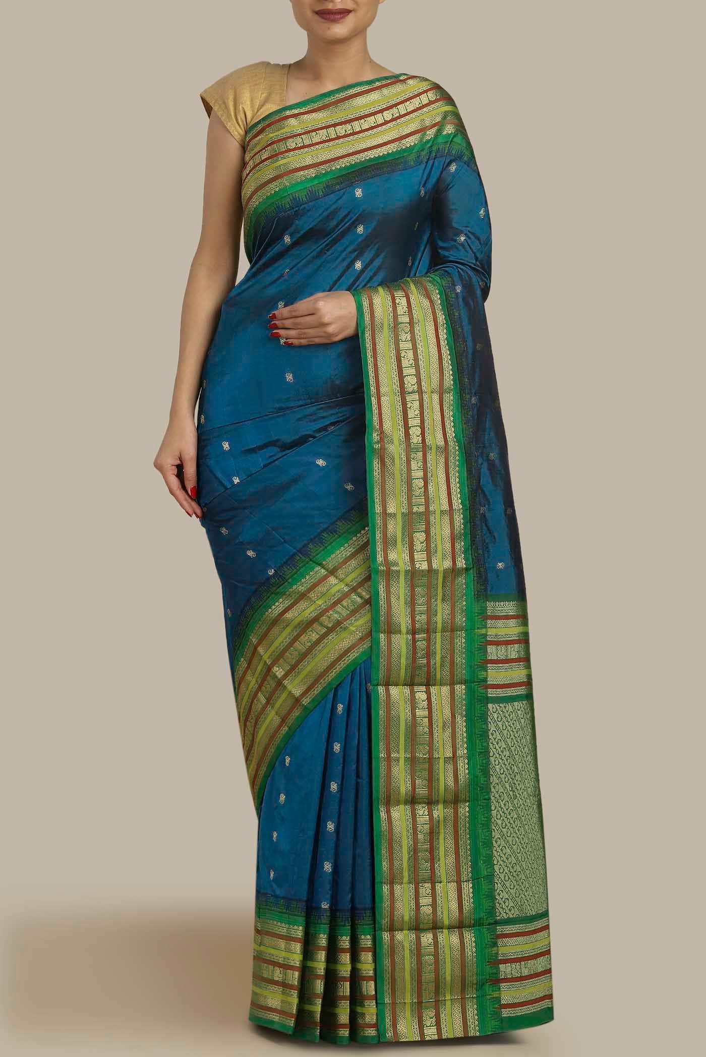 Blue Blended Bangalore Silk Saree