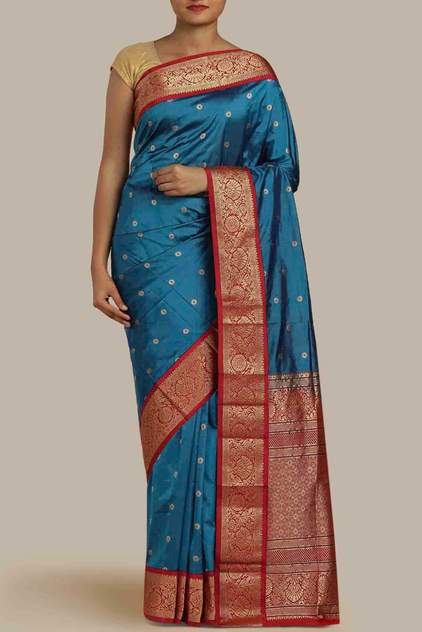 Blue Blended Bangalore Silk Saree