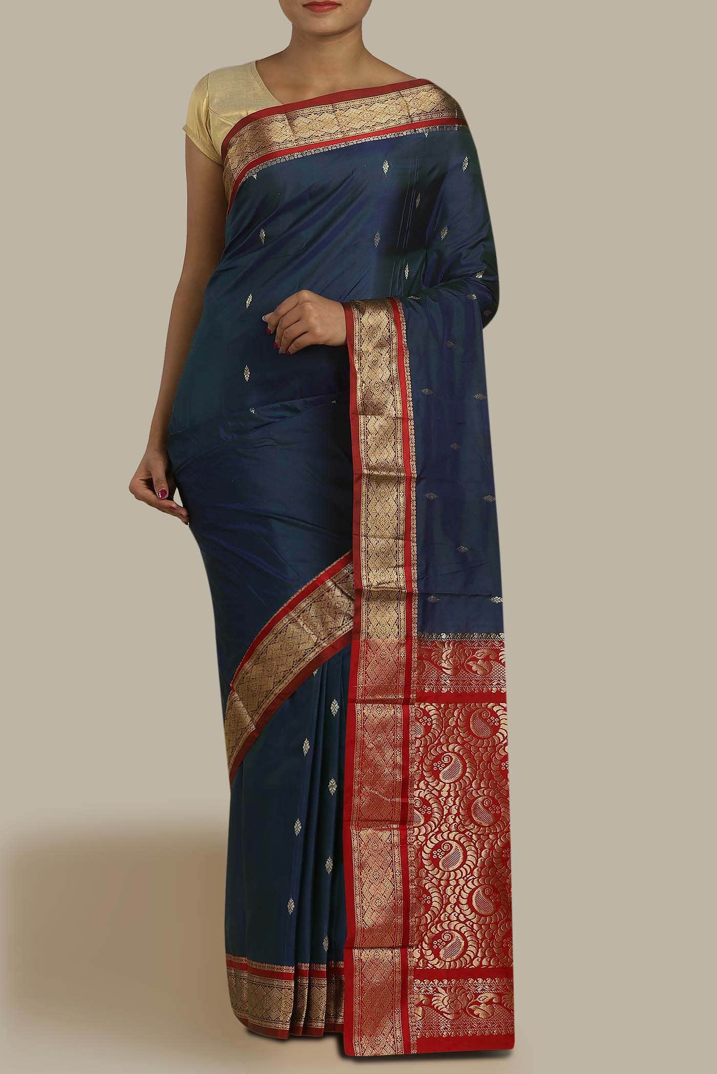 Blue Blended Bangalore Silk Saree