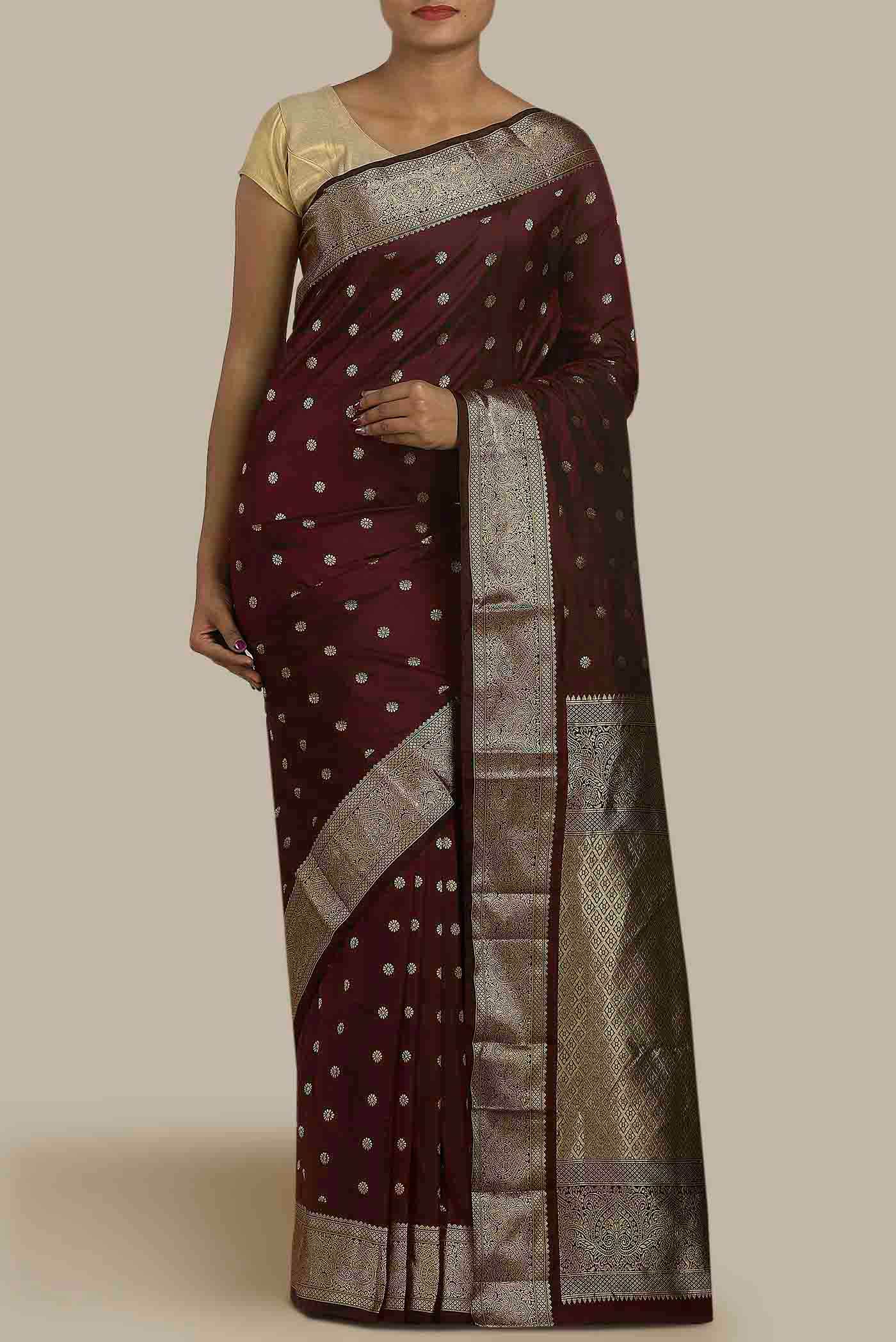 Maroon Blended Bangalore Silk Saree