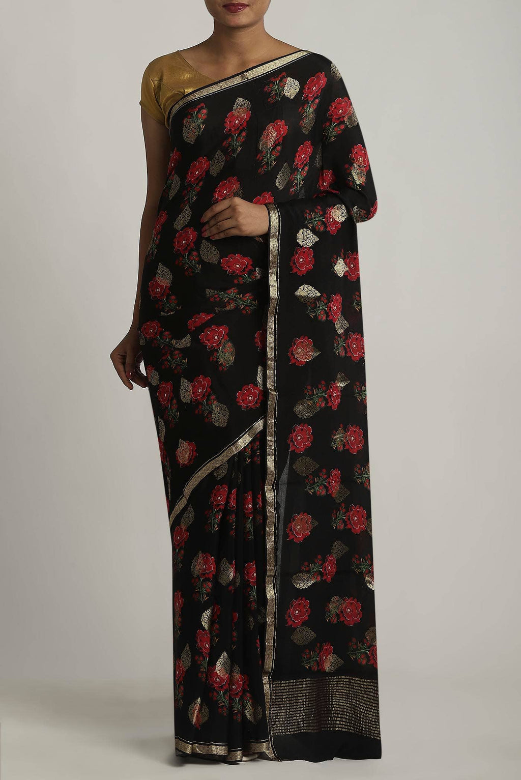 Black Mysore Crepe Saree