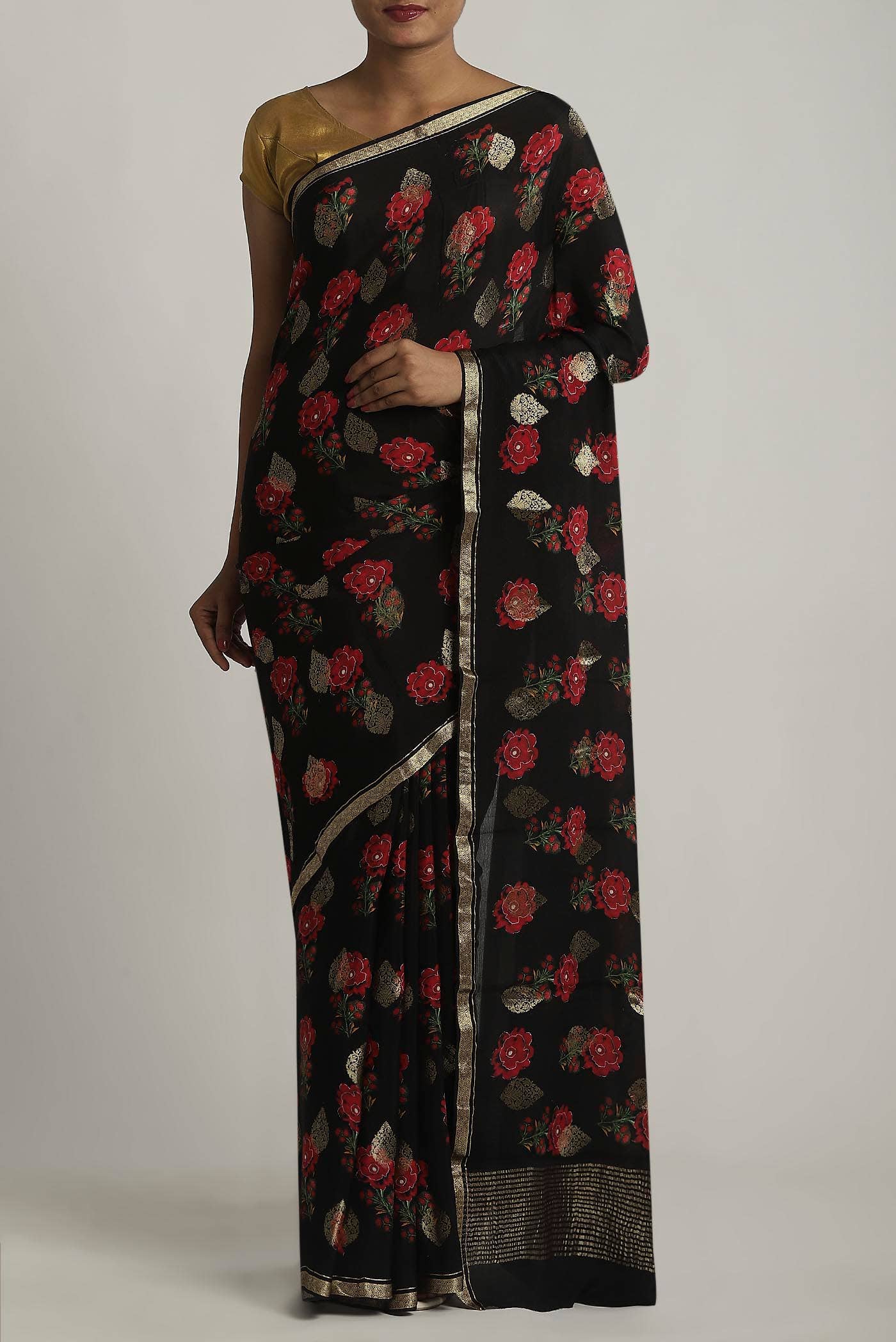 Black Mysore Crepe Saree