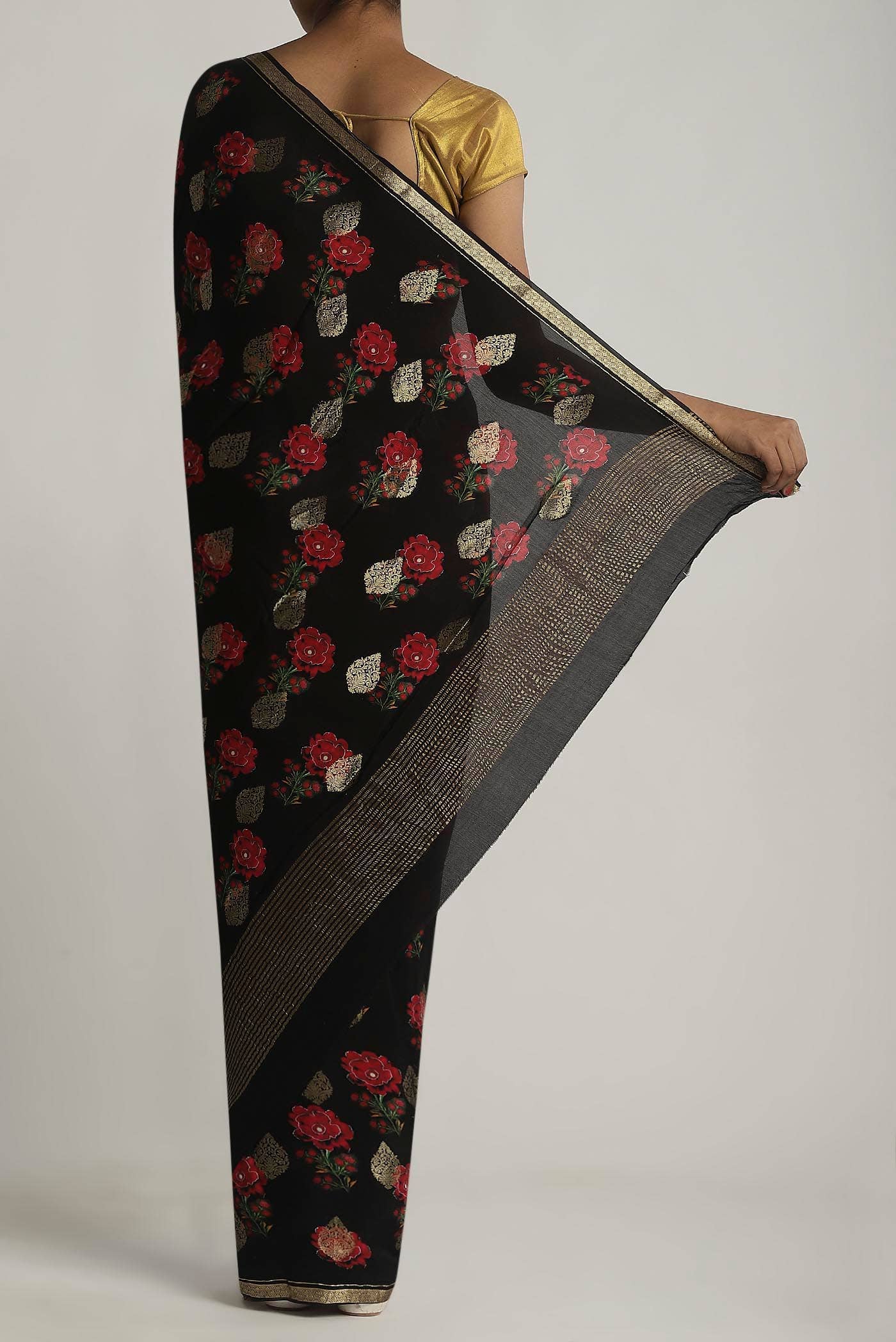 Black Mysore Crepe Saree
