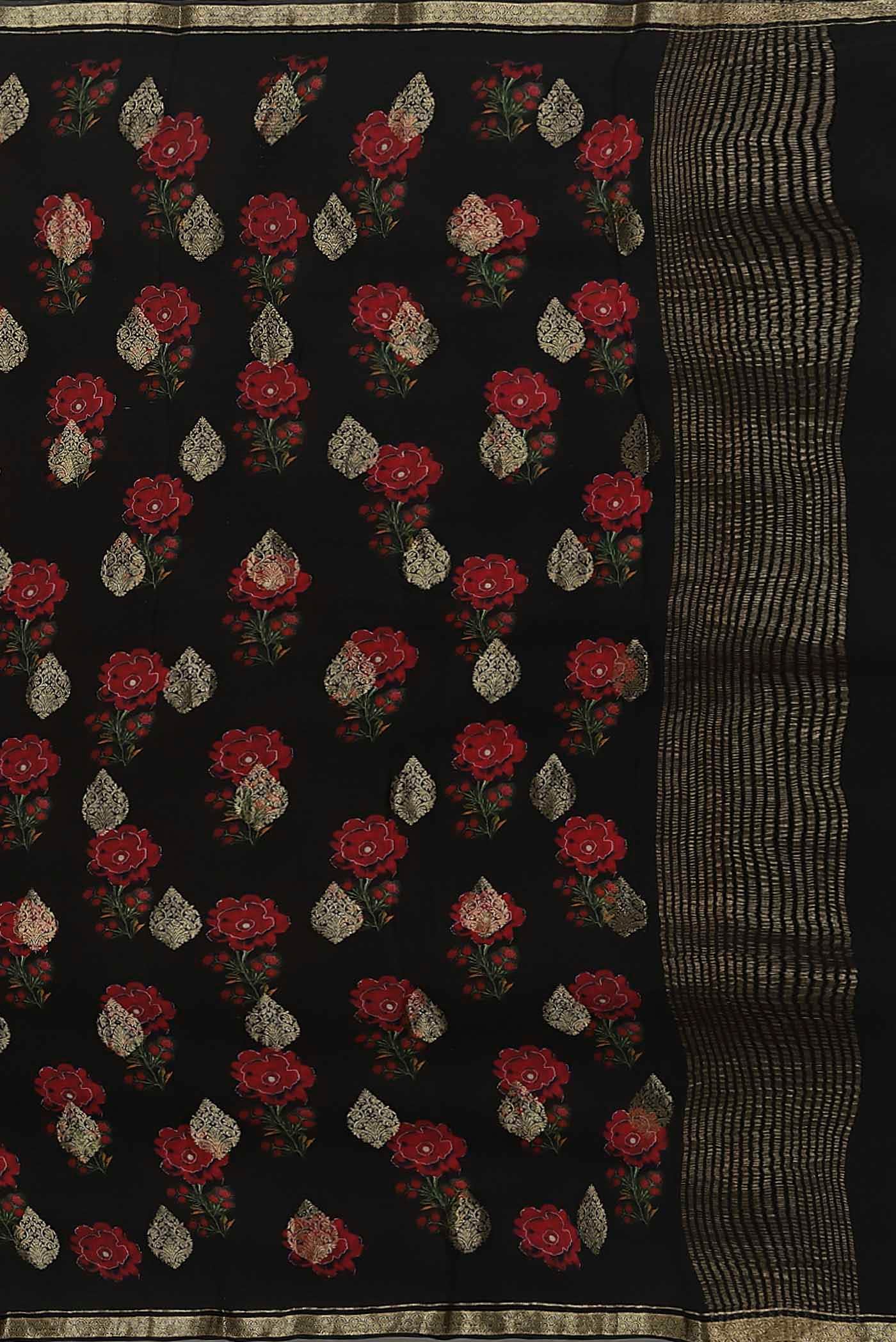 Black Mysore Crepe Saree