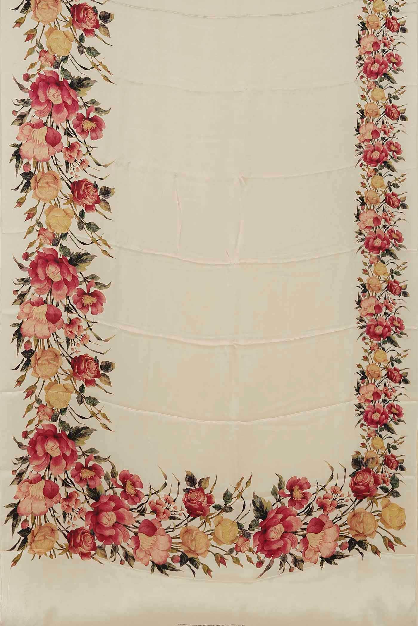 Cream Satin Crepe Saree