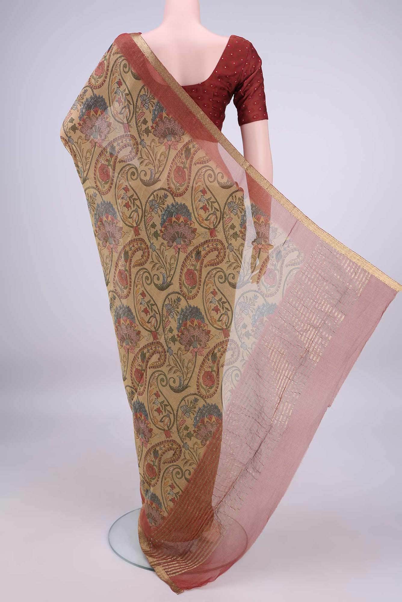 Golden Mysore Crepe Saree