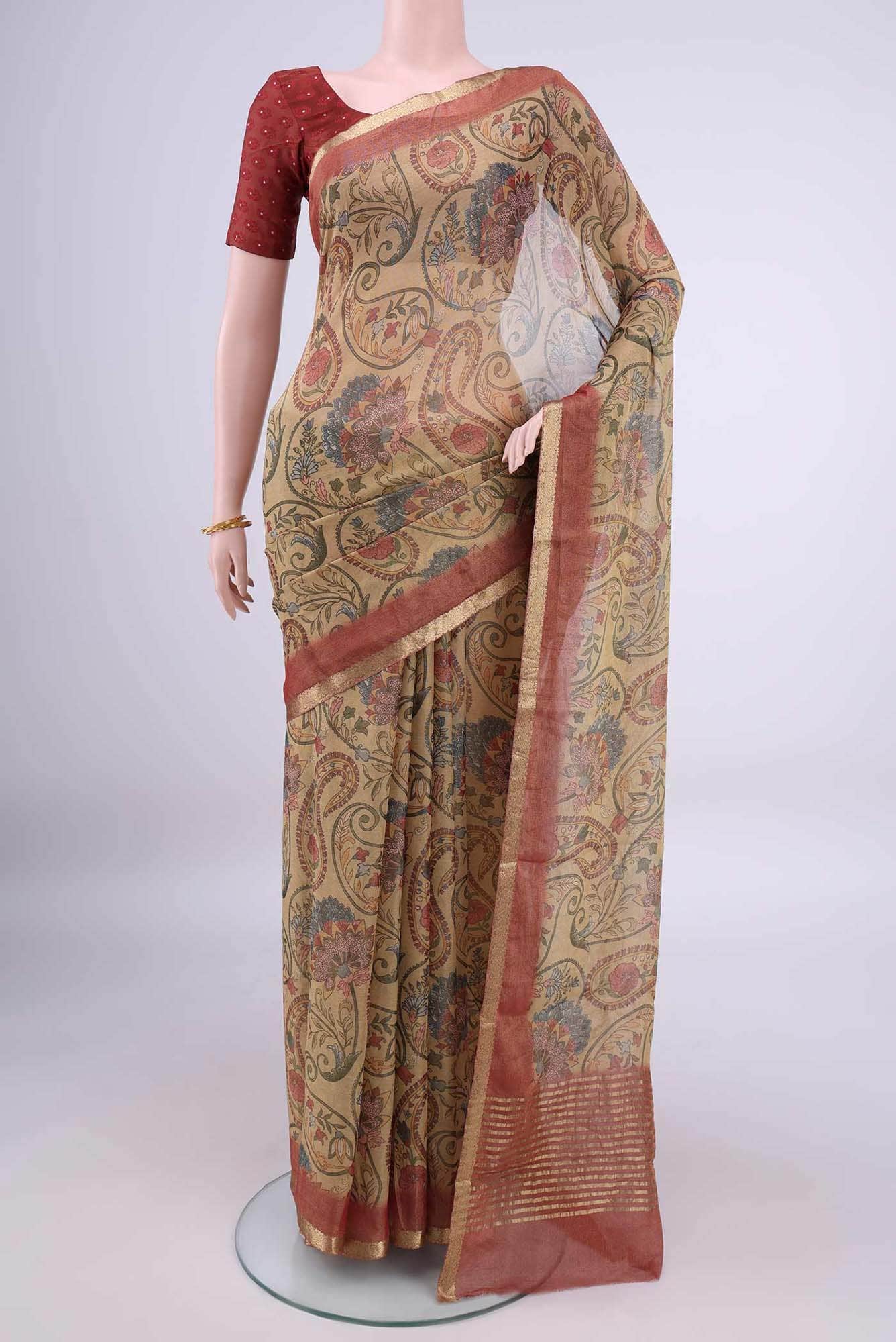 Golden Mysore Crepe Saree